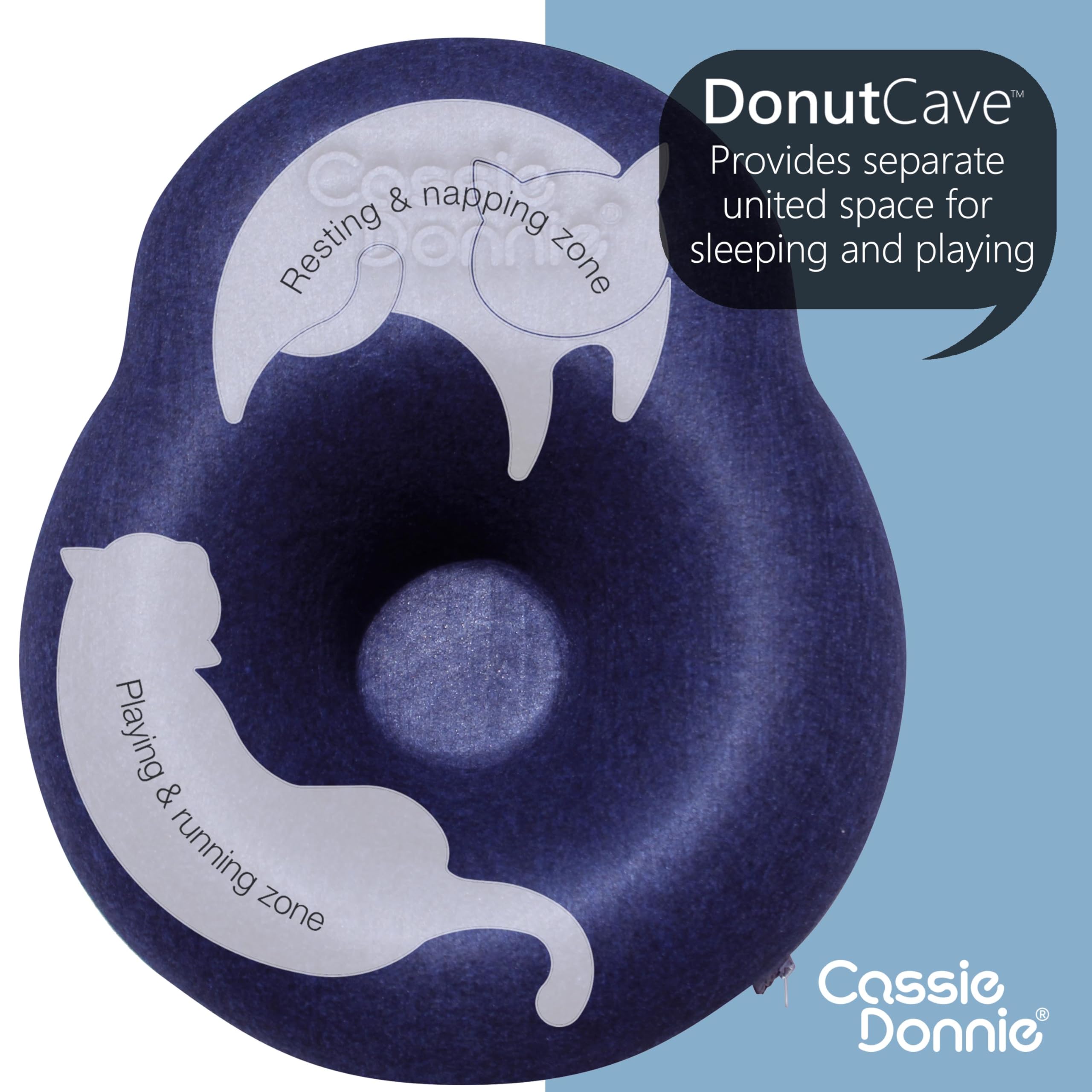 Cat Tunnel Bed For Indoor Cats, Medium Large, Donut Cave House Up To 22 Lbs, Spacious For 2 Kittens (Dark Blue)