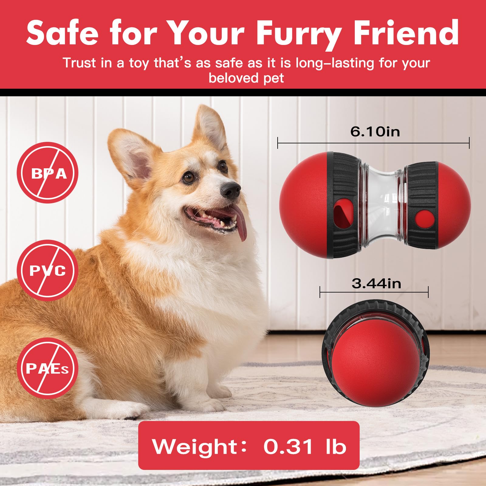 Dog Puzzle Toy for Anxiety Relief - Adjustable Treat Dispensing Ball with Slow Feeder Design, Tough Bite-Resistant Interactive C