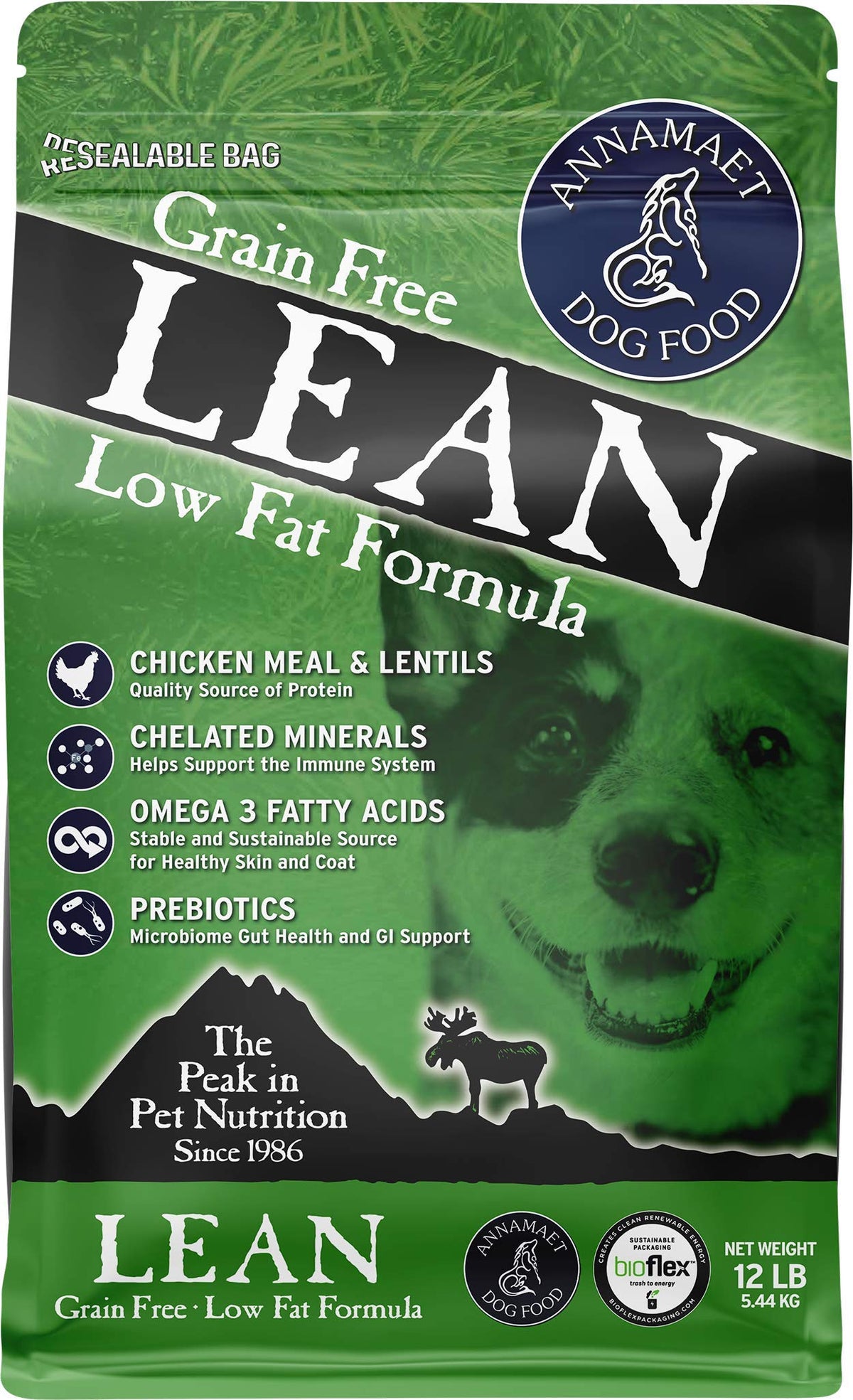 Annamaet Grain-Free Lean Reduced Fat Formula Dry Dog Food, (Chicken & Duck), 12-Lb Bag