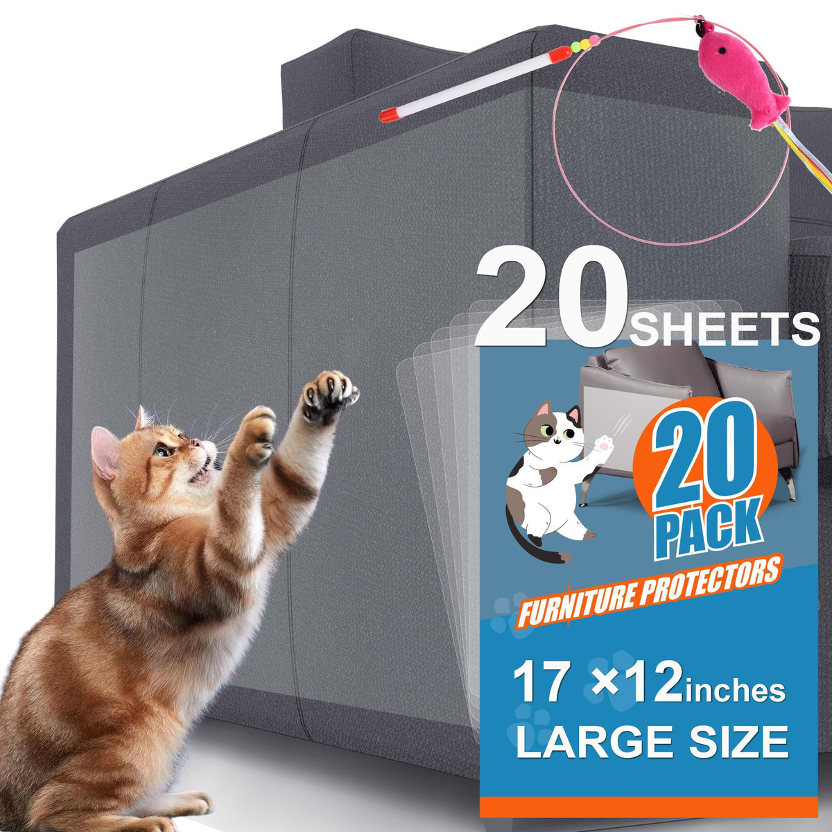 20-Pack Cat Scratch Furniture Couch Protector - Large Size 17X12Inch Sofa Protectors Tape From Anti Cats Claws Scratching, Chair