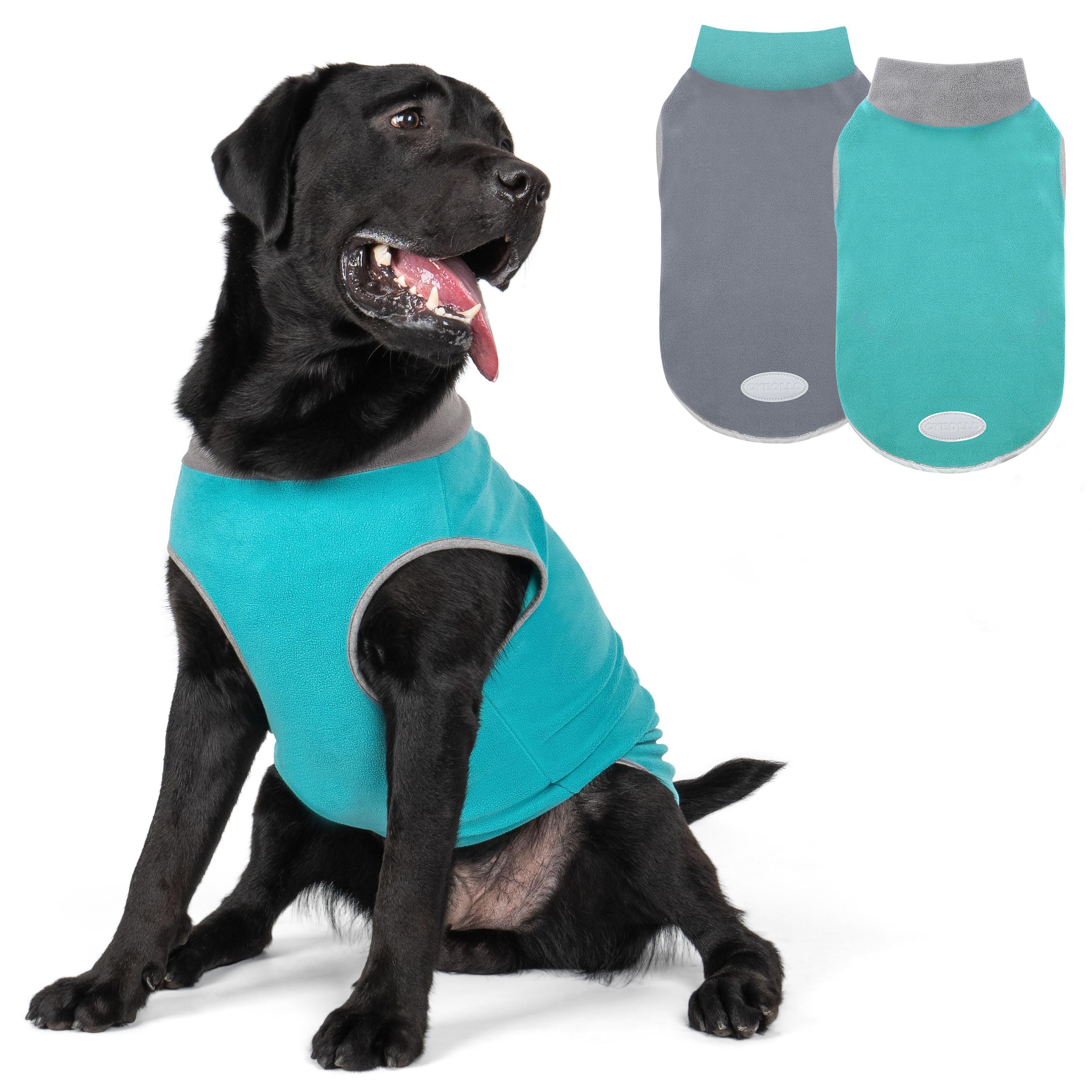 Cyeollo 2 Pack Fleece Sweater Vest - Stretchy Sweatshirt For Dogs With Reflective Stripe - Clothes For Medium Dogs Boy - Turquoi