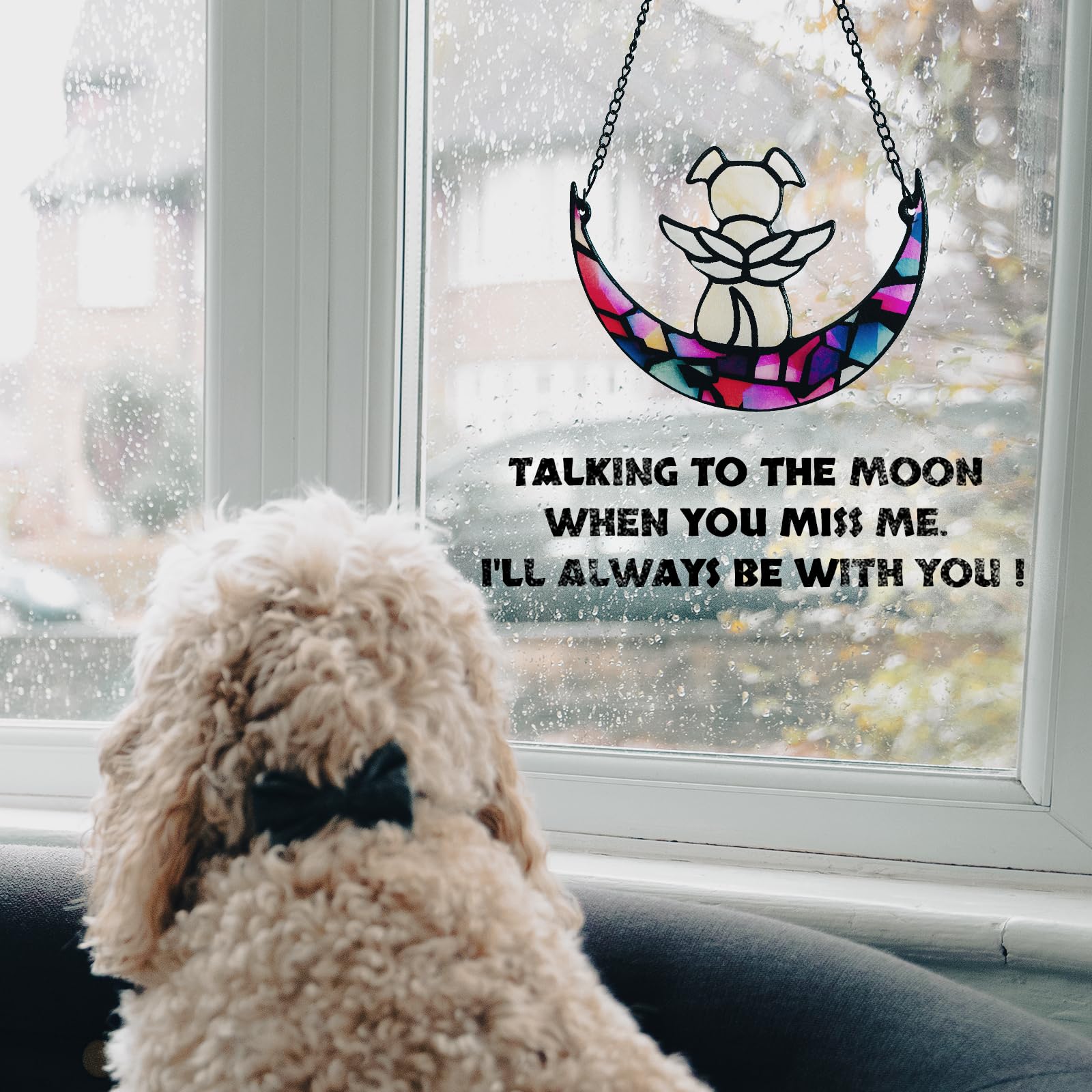 Leotrag Stained Glass Angel Window Hangings Suncatcher Dog Memorial Gifts For Loss Of Dog, Pet Memorial Gifts For Dogs, Loss Of