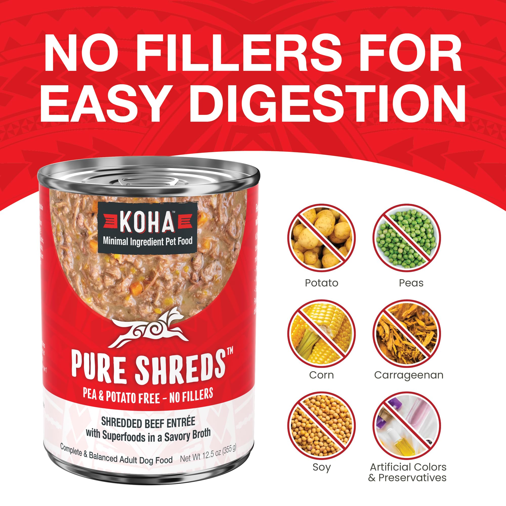 KOHA Pure Shreds Beef Entr  e for Dogs, 12.5oz Cans (Pack of 12)