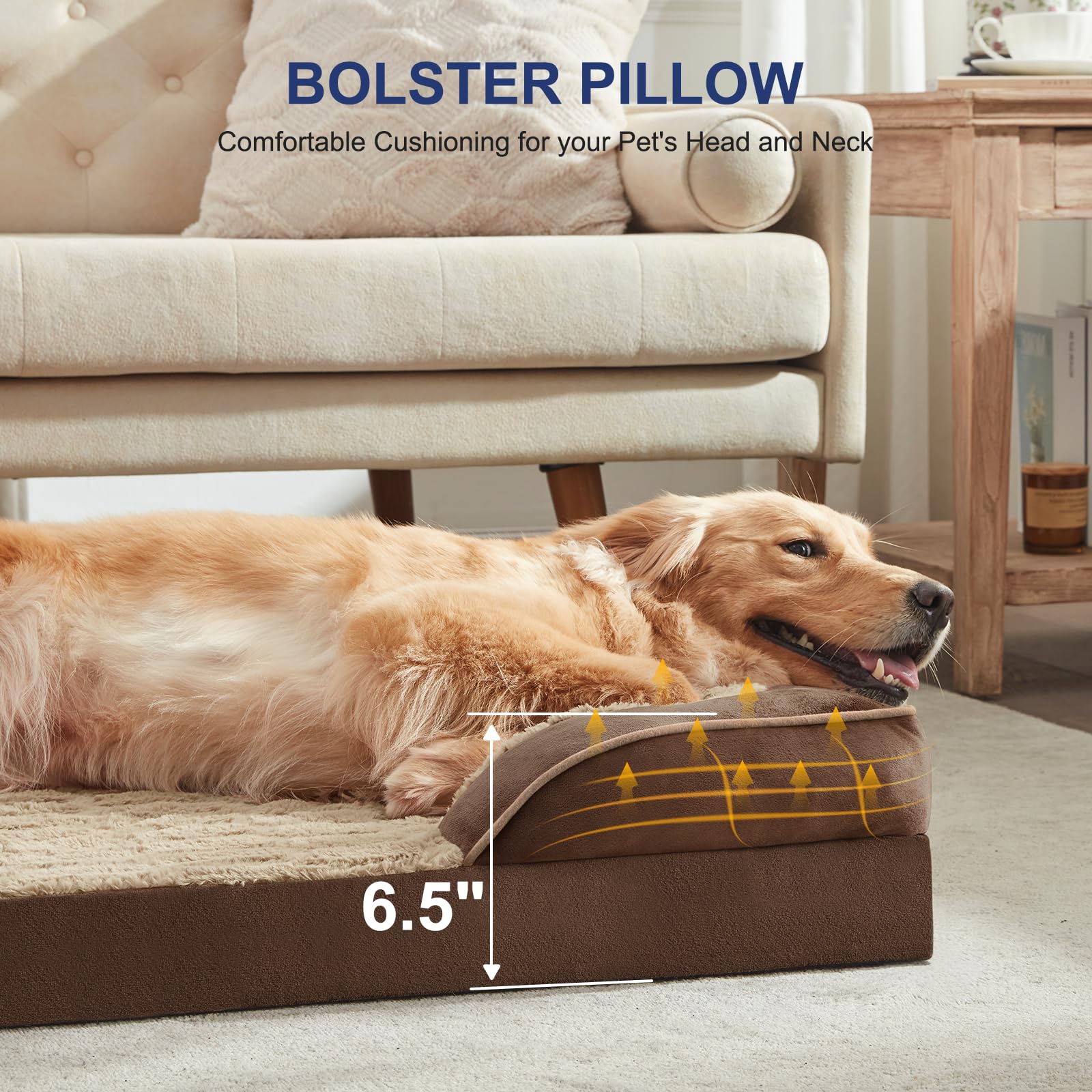 FURTIME Orthopedic Dog Bed - XL Washable Foam Couch Bed, 42''x32'', Brown, Waterproof with Nonskid Bottom