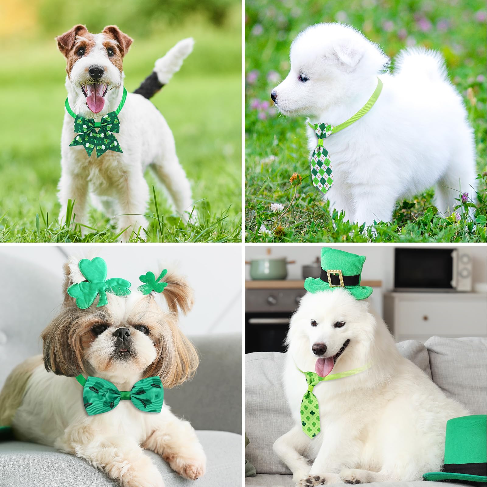 Reginary 100 Pieces St. Patrick'S Day Dog Bow Tie Collar Set Include 40 Dog Neckties, And 30 Puppy Bowties, 30 Collar Flowers, A
