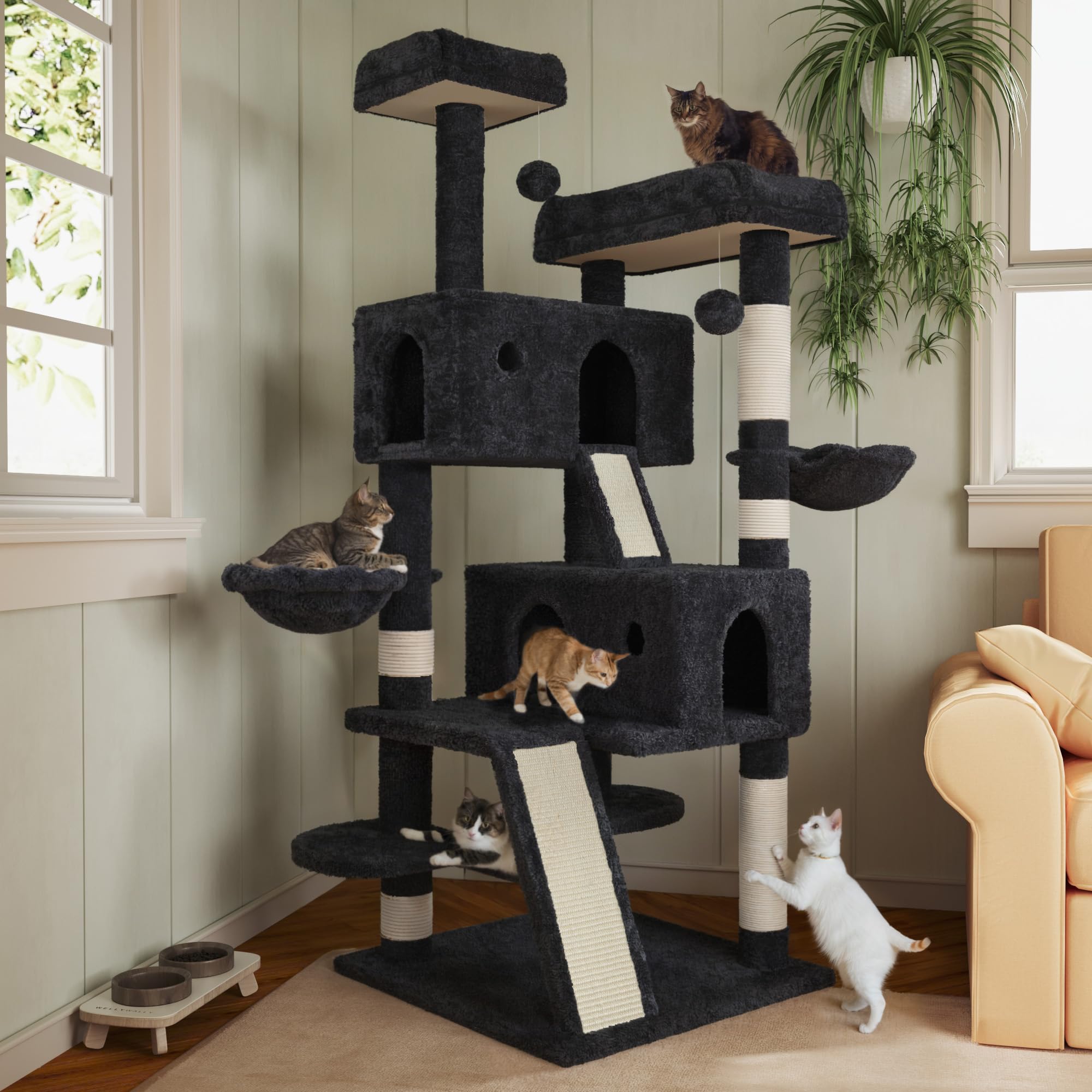 Muticor 66 Inches Multi-Level Large Cat Tree Tower For Indoor Big Feline/Cozy Plush Perches/Condo/Sisal Scratching Posts/Hammock