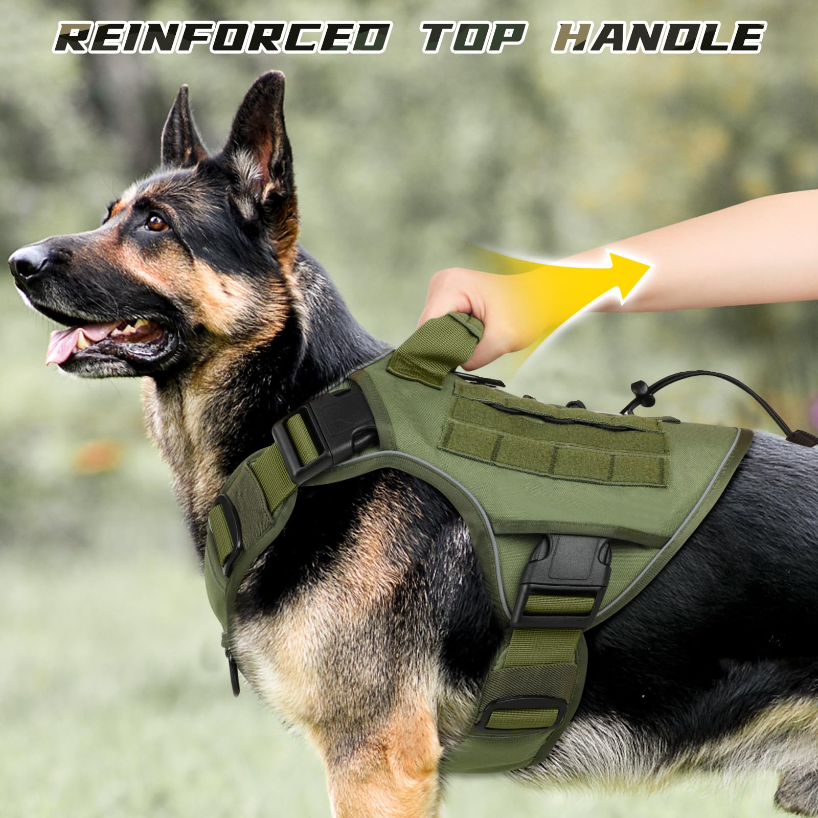 Wingoin Green Harness With Handle Tactical Dog Harness Vest For Large Medium Dogs No Pull Adjustable Reflective K9 Military Dog Vest Harnesses For Walking, Hiking, Training(M)