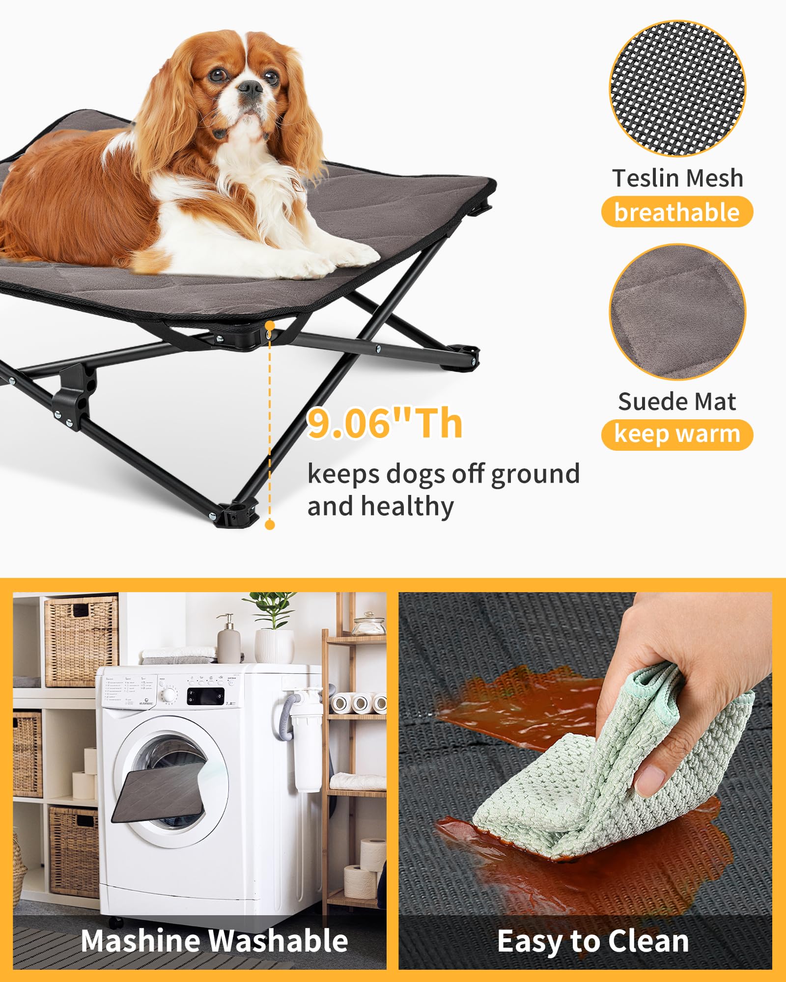Kingcamp Elevated Dog Bed For Xl Dogs, Outdoor Raised Cooling Pet Cot Bed With Washable Breathable Mesh & No-Slip Feet Perfect F