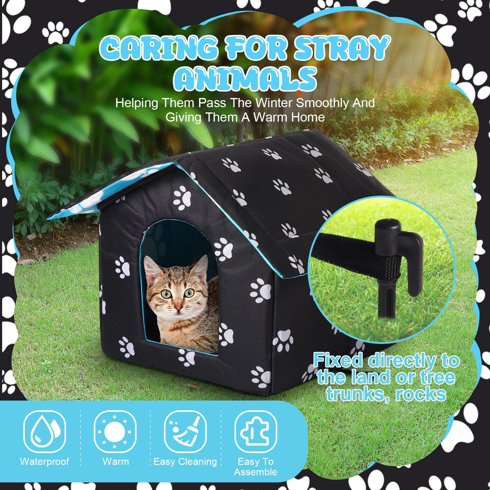Ylinge Outdoor Waterproof Cat House Stray Pet Outdoor Houses For Feral Shelter For Cats Dog Collapsible Pet Shelter With Self Wa