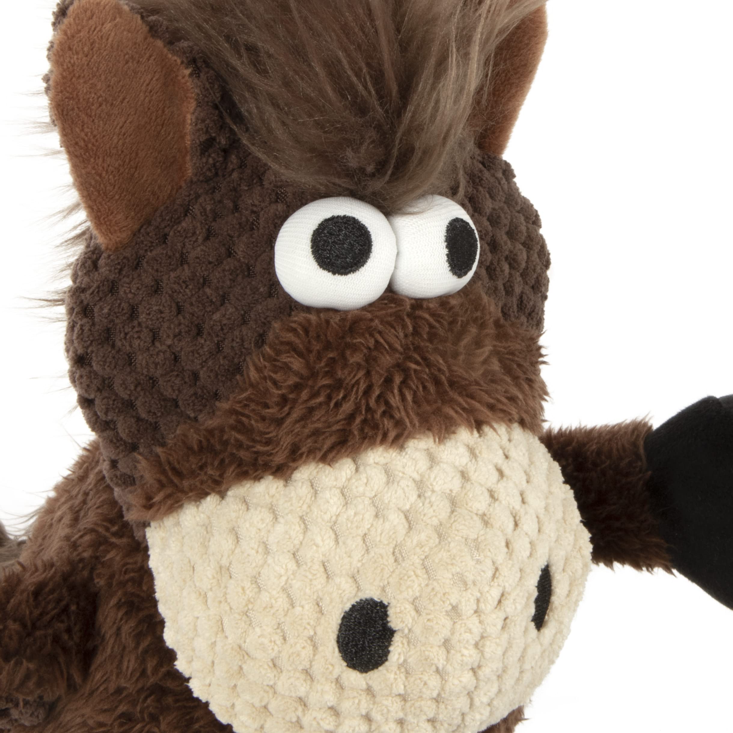 Godog Checkers Skinny Horse Squeaky Plush Dog Toy, Chew Guard Technology - Brown, Large