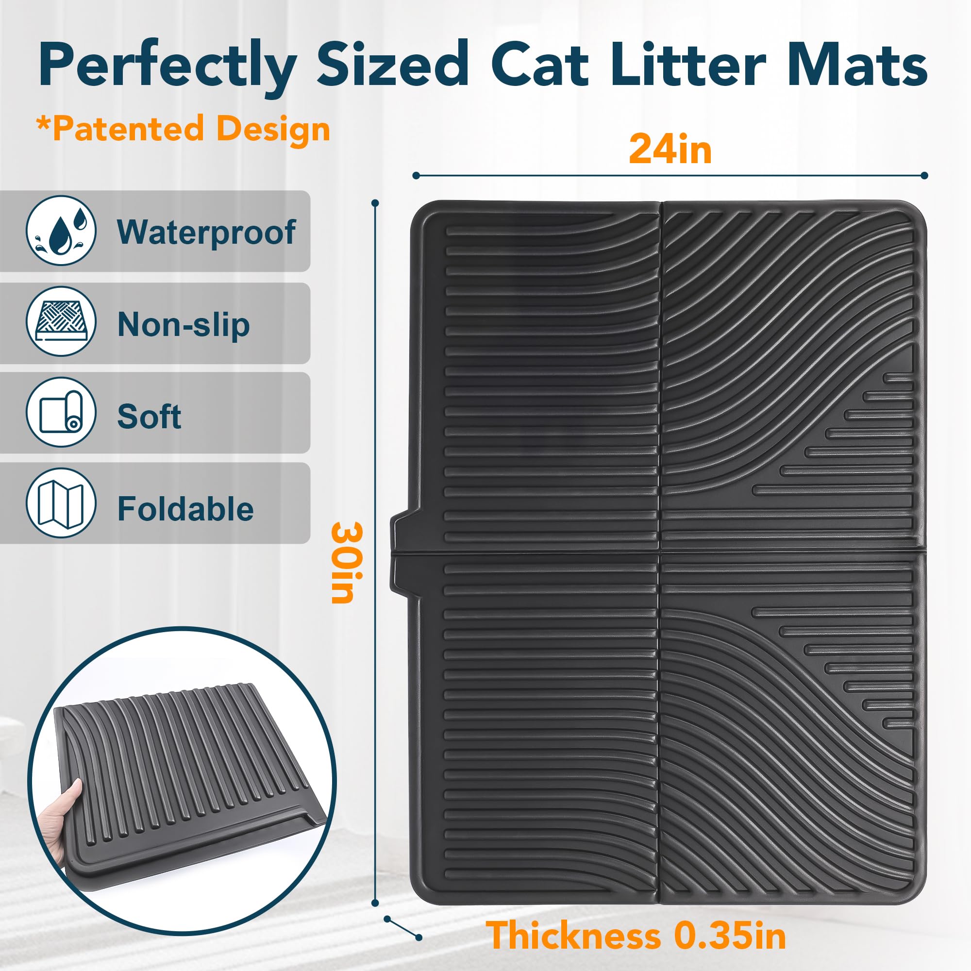 UPSKY Cat Litter Mat, Large Kitty Litter Trapping Mat Soft on Kitty Paws, Litter Box Mat Keep Floor Clean, 31 x 24 Waterproof an