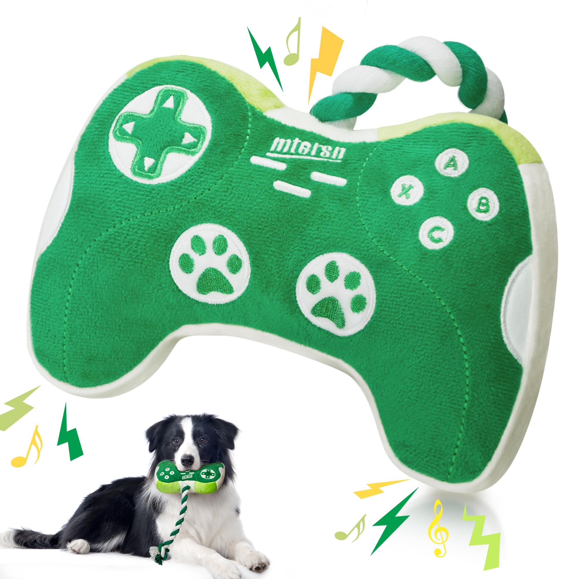 MTERSN Squeaky Dog Toys : Interactive Dog Plush Toy with Full Crinkle Paper and Cute Puppy Chew Toys with Rope - Funny Gaming Co