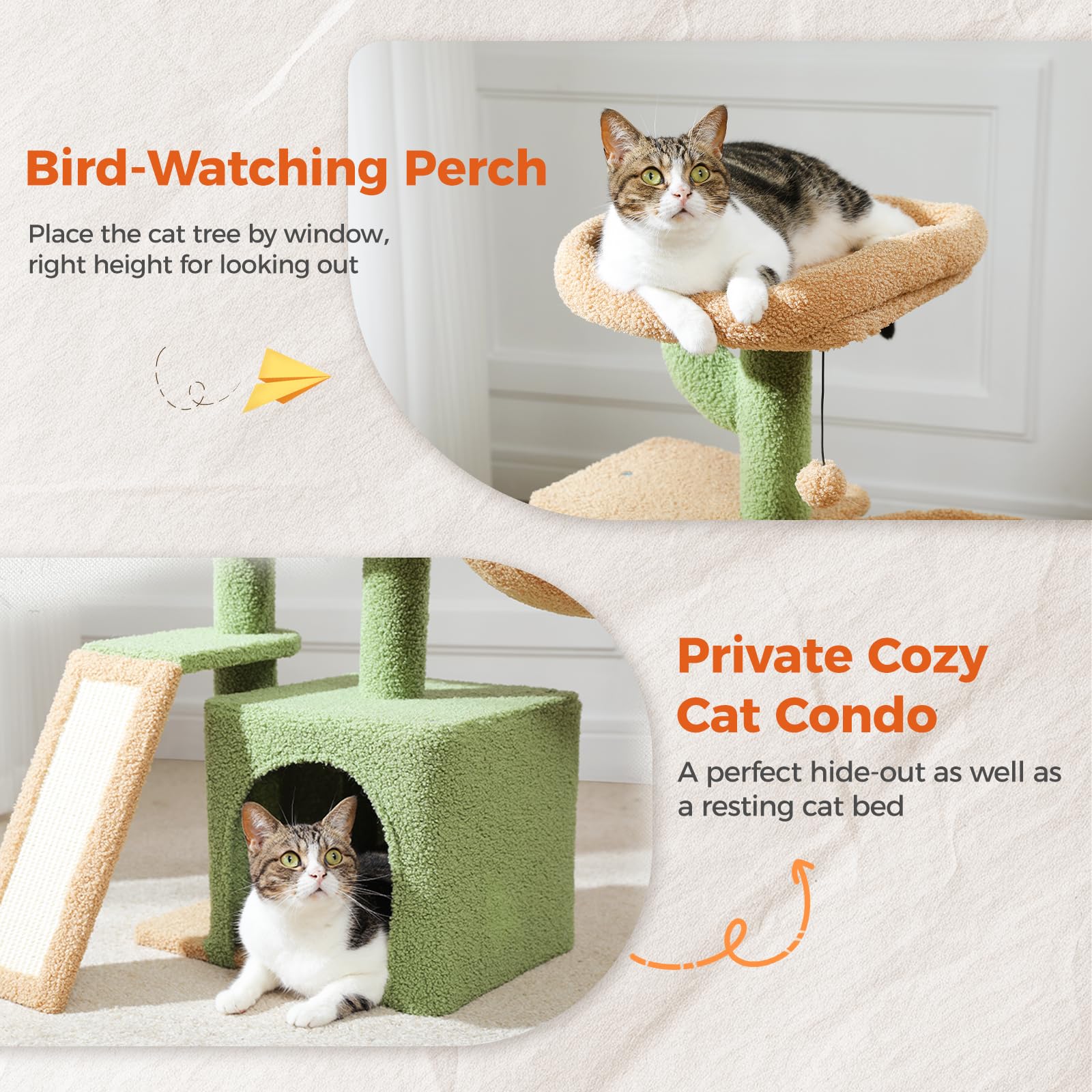Petepela Cactus Cat Tree For Indoor Cats, 32'' Small Cat Tower Cat Condo With Sisal Scratching Ramp, Cozy Hammock And Removable