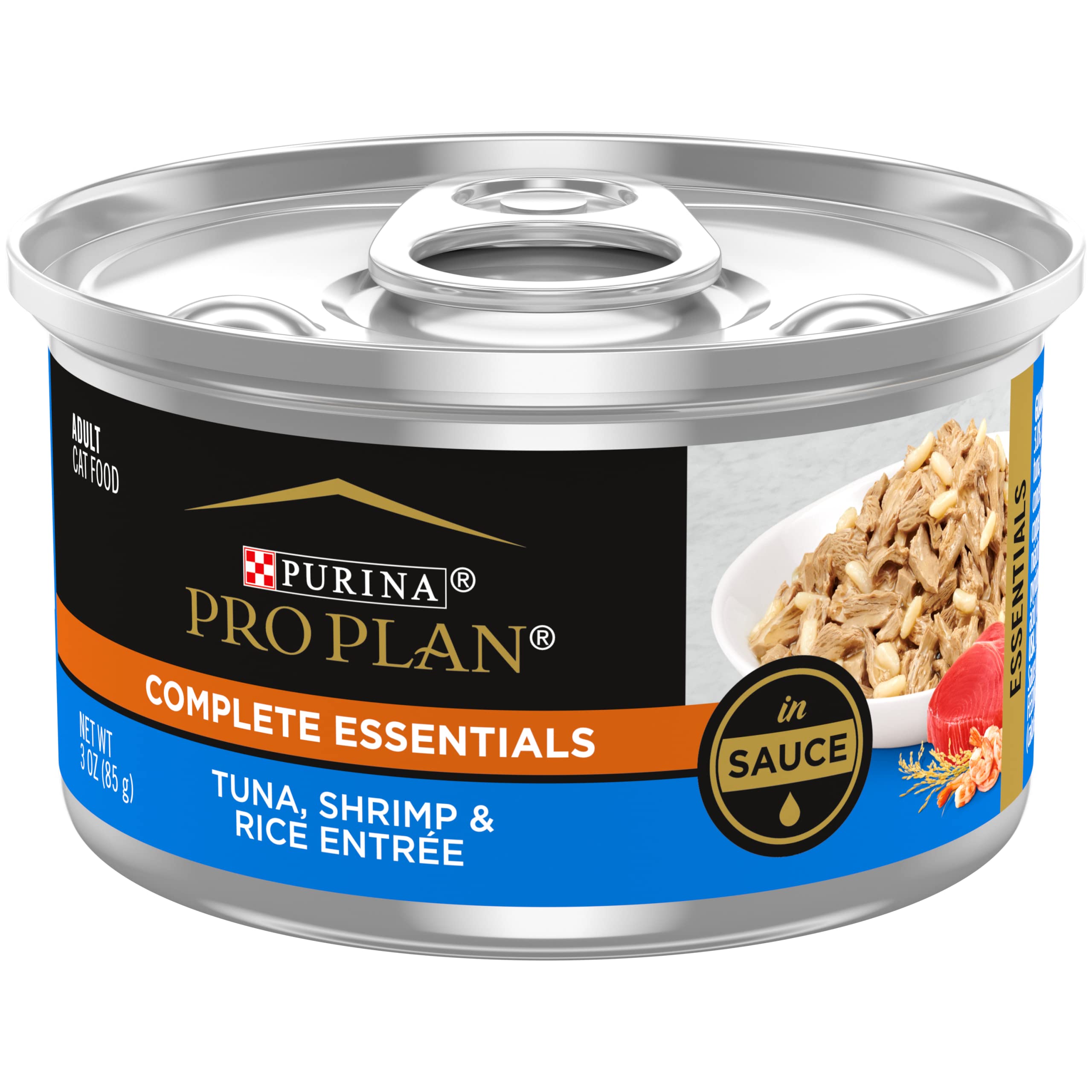 Purina Pro Plan Gravy, High Protein Wet Cat Food, COMPLETE ESSENTIALS Tuna, Shrimp & Rice Entree in Sauce - (Pack of 24) 3 oz. P