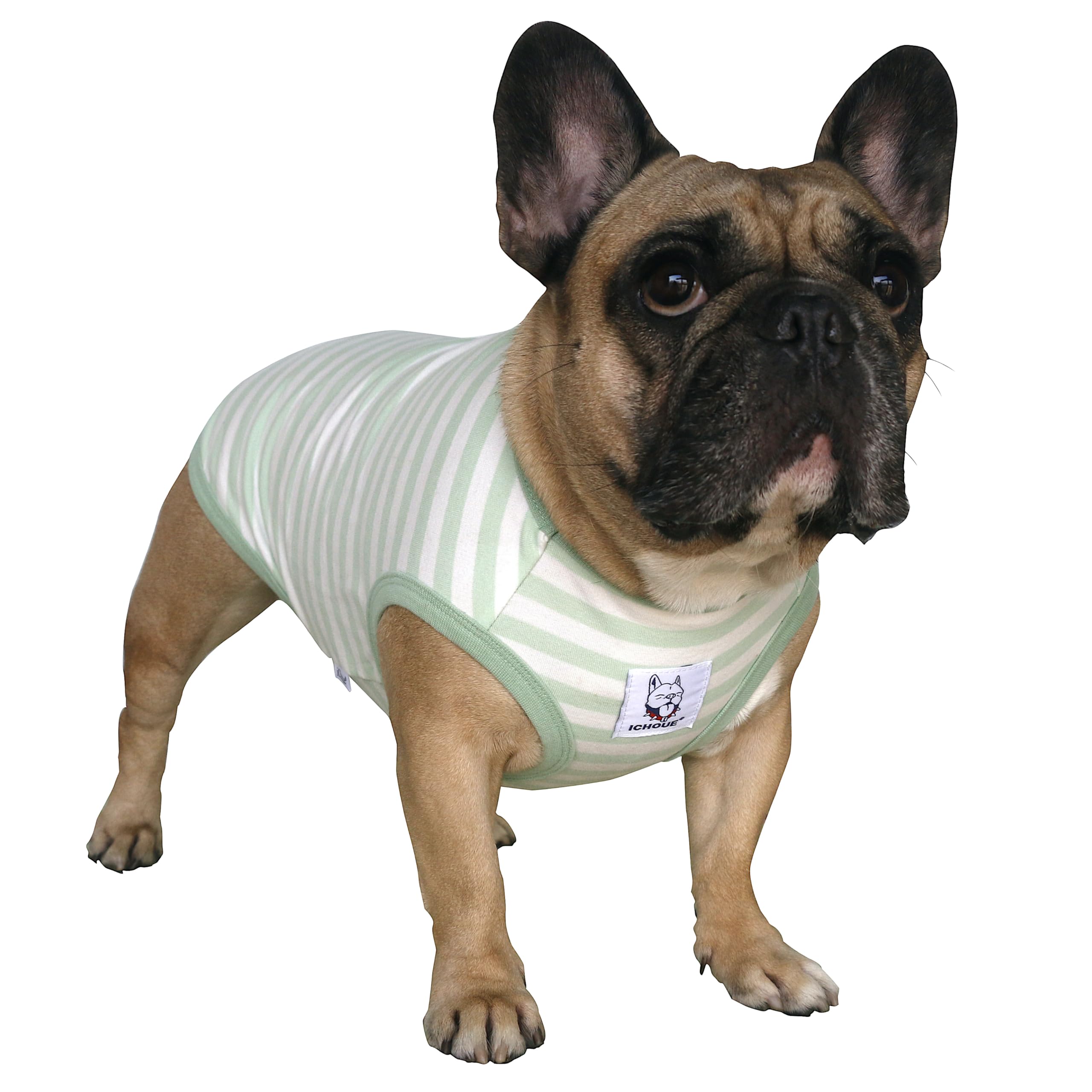 iChoue English Bulldog 100% Breathable Cotton Striped T Shirts Halloween Vest Clothes for Medium Dogs Tank Tops Puppy French Fre
