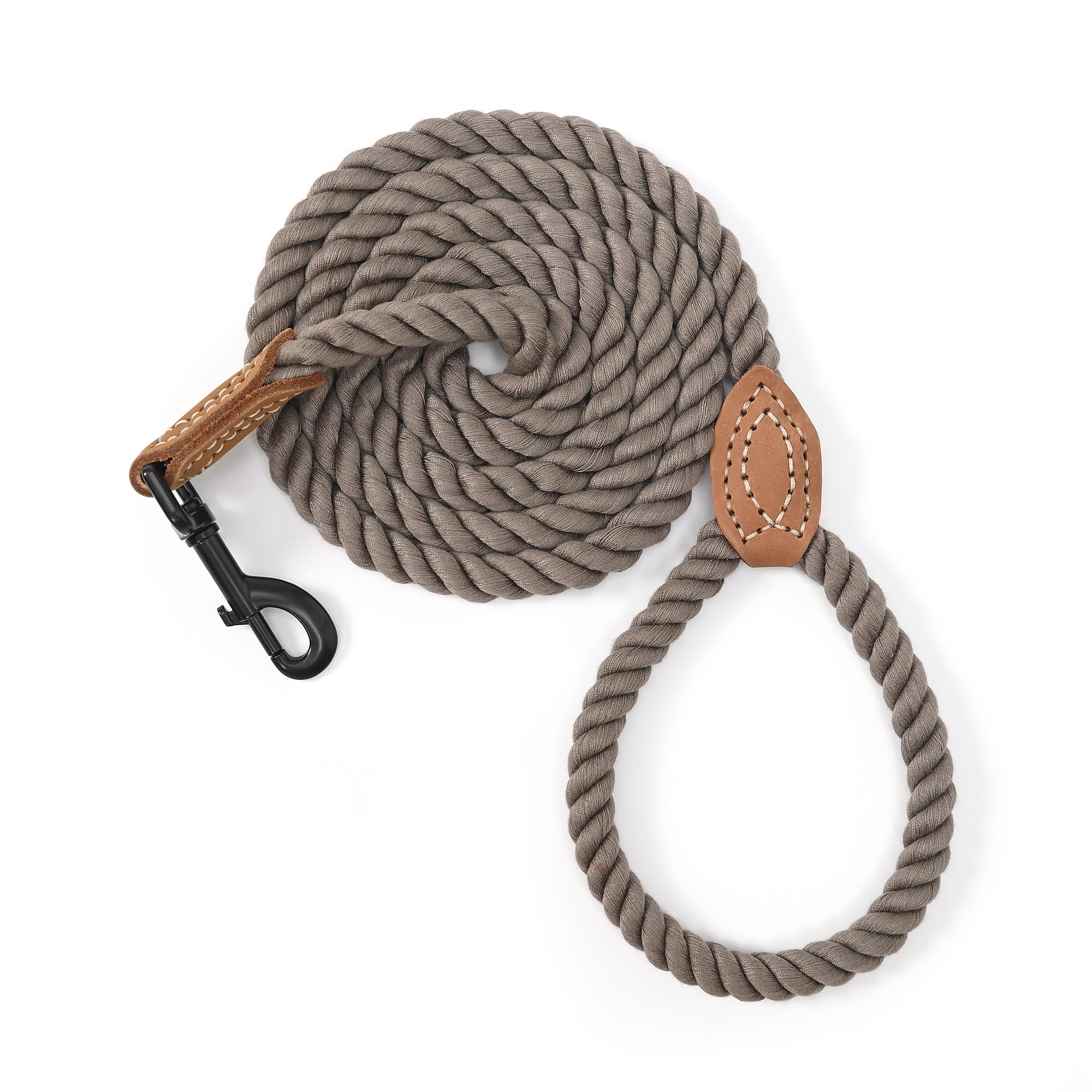 Mile High Life Braided Cotton Rope Leash With Leather Tailor Handle And Heavy Duty Metal Sturdy Clasp (Camel, 72 Inch (Pack Of 1))