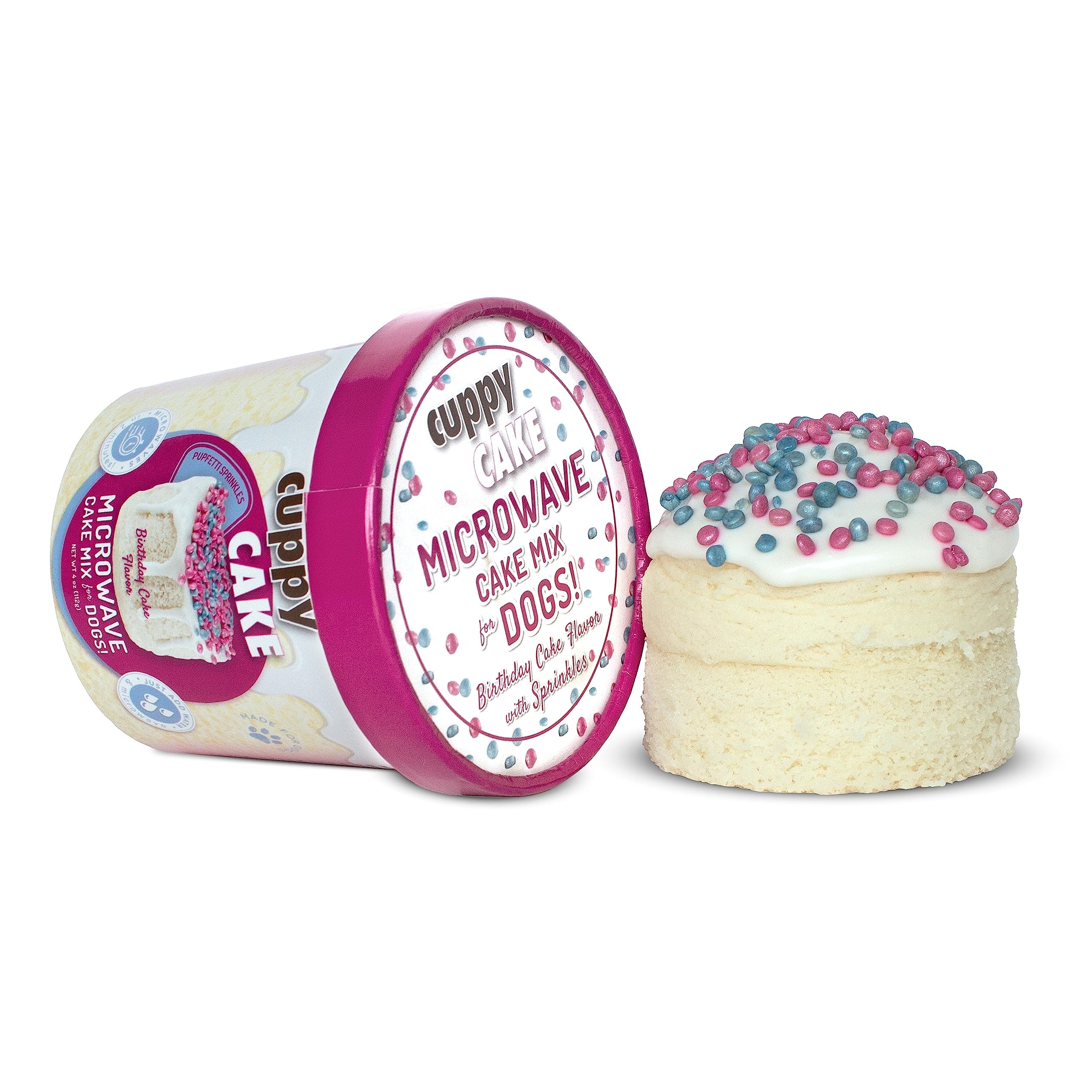 Cuppy Cake Microwave Dog Birthday Cake in a Cup - Ready in 2 Min, Just Add Water and Microwave, All Natural, Pupfetti Sprinkles,