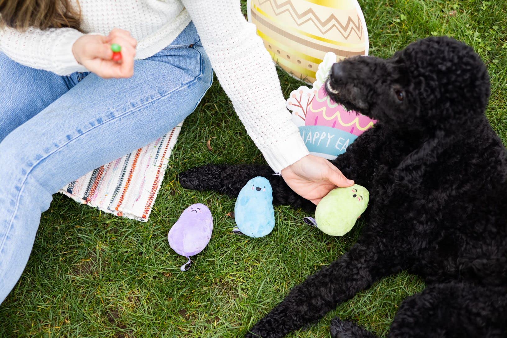 Pearhead Jelly Beans Plush Dog Toys, Pet Easter Basket Gifts, Pastel Squeaky Interactive Playtime, Set of 3