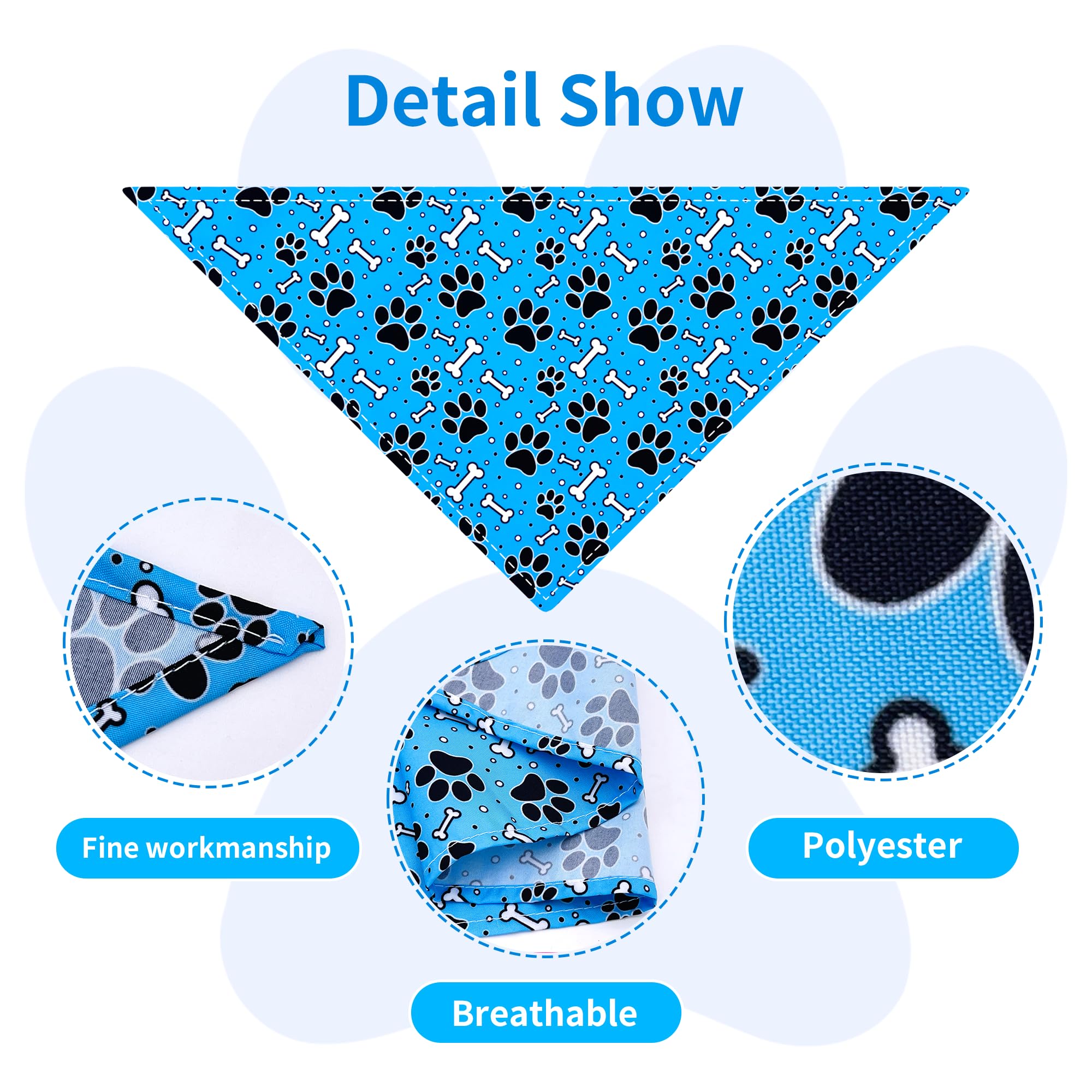 Pet Show 15 Pack Paw Pattern Dog Bandanas Bulk Large Medium Small 3 Mixed Sizes Bone Dogs Head Scarves Puppy Triangle Bibs Suit