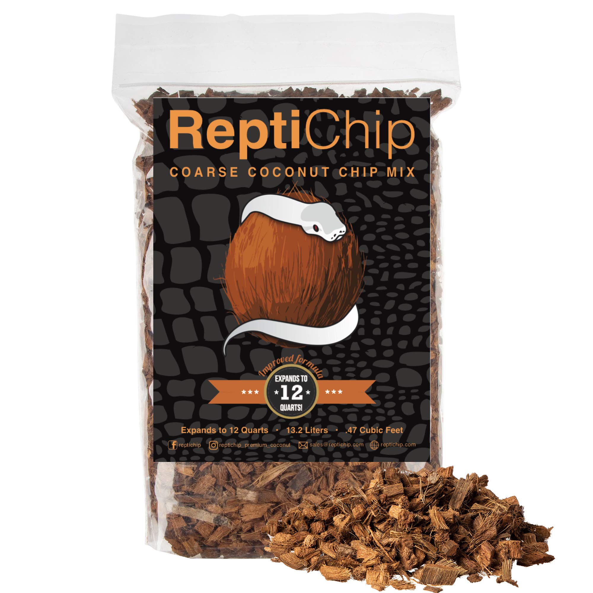 Reptichip Coconut Substrate For Reptiles 12 Quart Loose Coarse Coconut Husk Chip Reptile Bedding For Ball Pythons, Tortoises, Ge