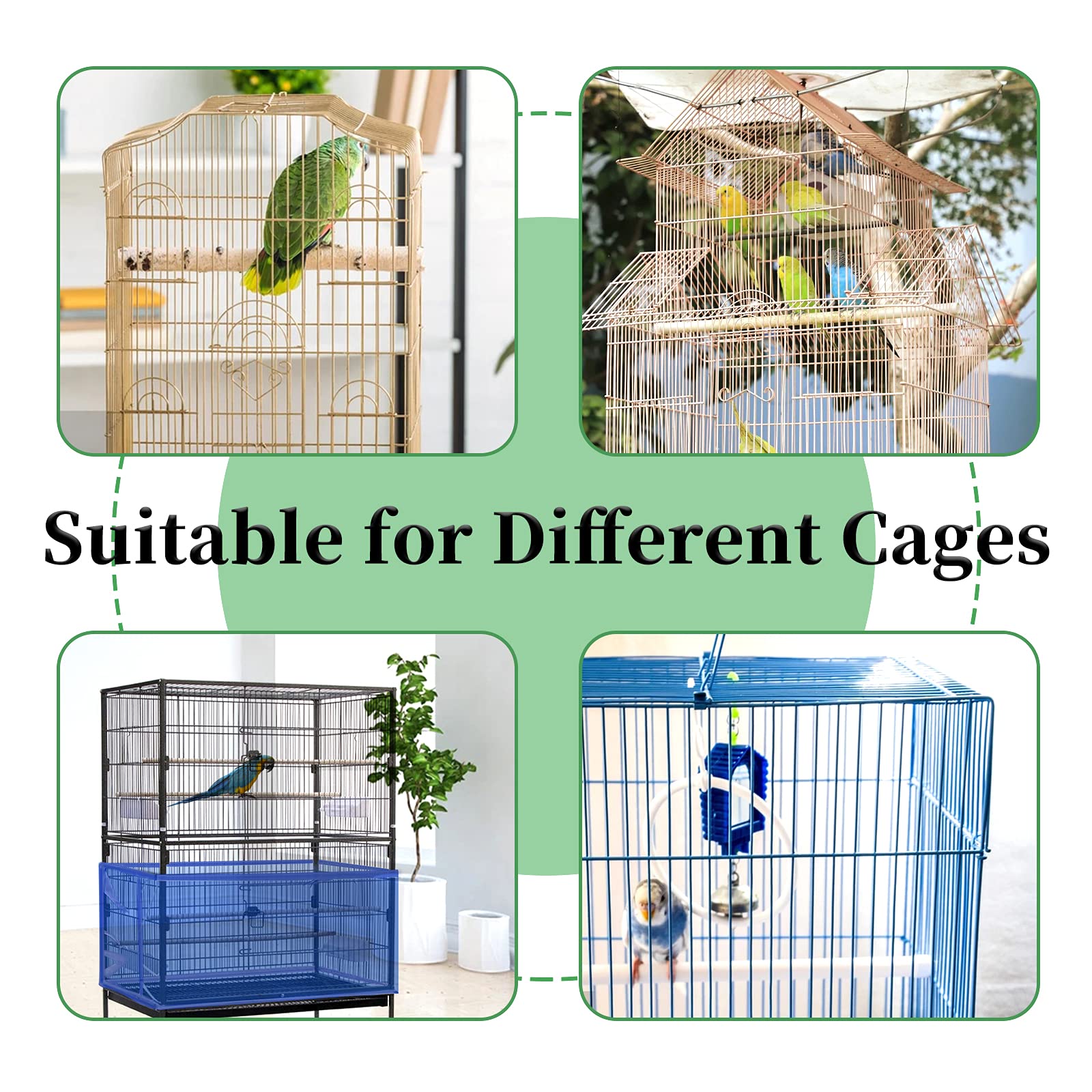 Daoeny Large Bird Cage Cover, Bird Cage Seed Catcher, Adjustable Soft Airy Nylon Mesh Net, Birdcage Cover Skirt Seed Guard For Parrot Parakeet Macaw African Round Square Cages (Blue)