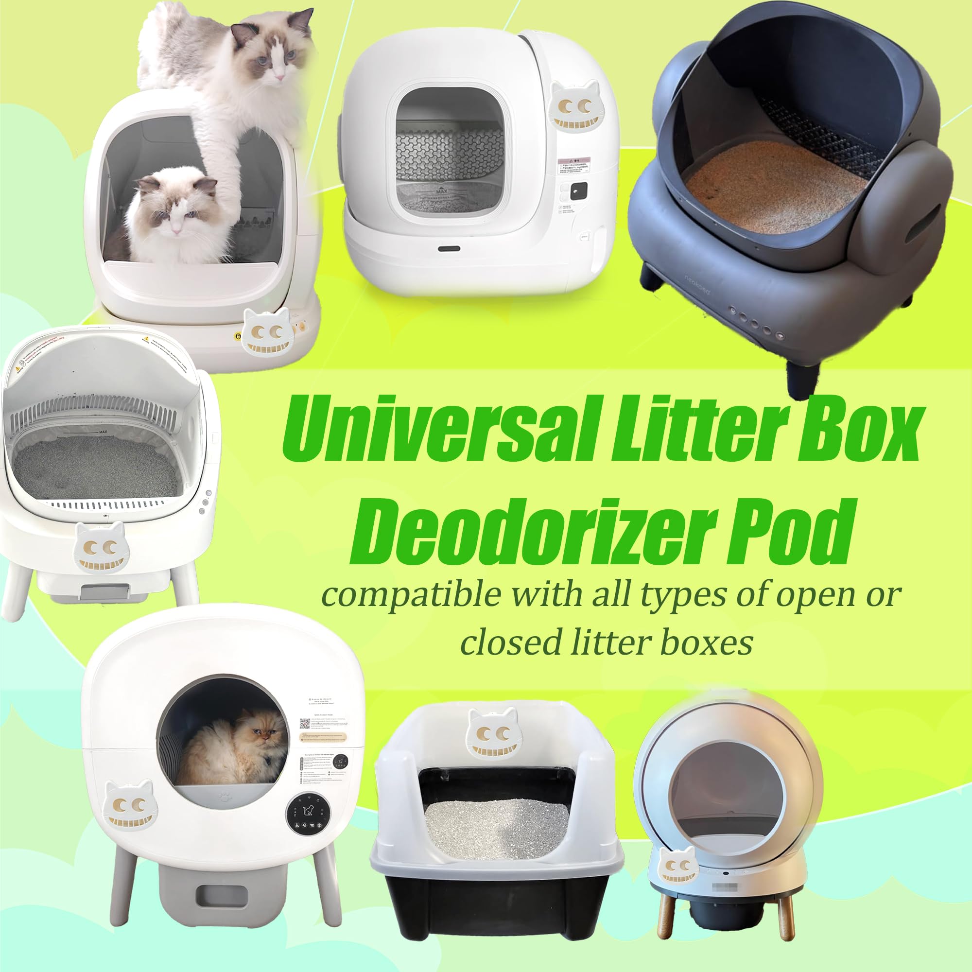 Purifylogix Reusable Cat Litter Box Deodorizer Kit, Includes 2 Stick-On Box And 2 Lemon Activated Charcoal Deodorizing Bags, Uni