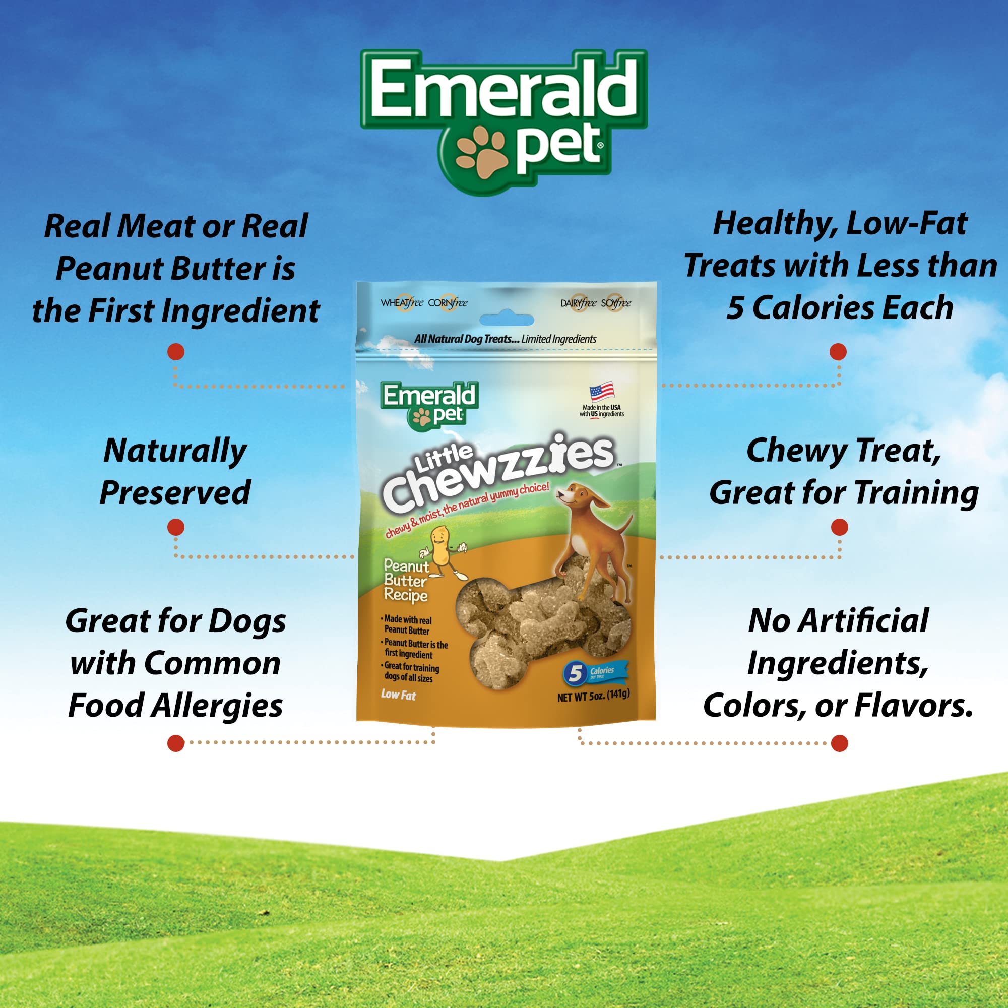 Emerald Pet Little Chewzzies Wheat Free Training Dog Treats - Healthy and Tasty Natural Dog Chews with Real Meat or Peanut Butte