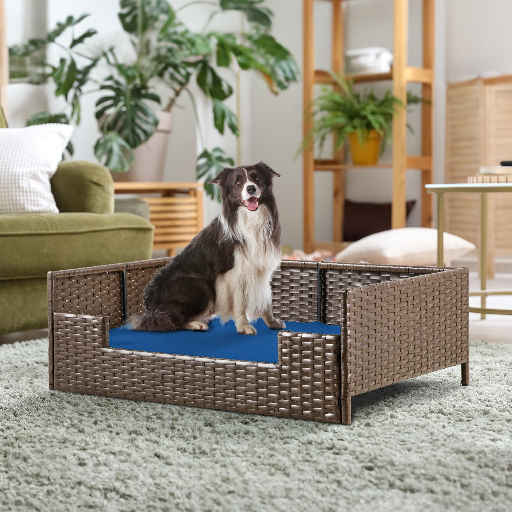Yitahome Rattan Dog Sofa Bed With Cushion,Wicker Pet Bed Sofa Couch Indoor Outdoor Water Resistant For Large Medium Small Dogs C