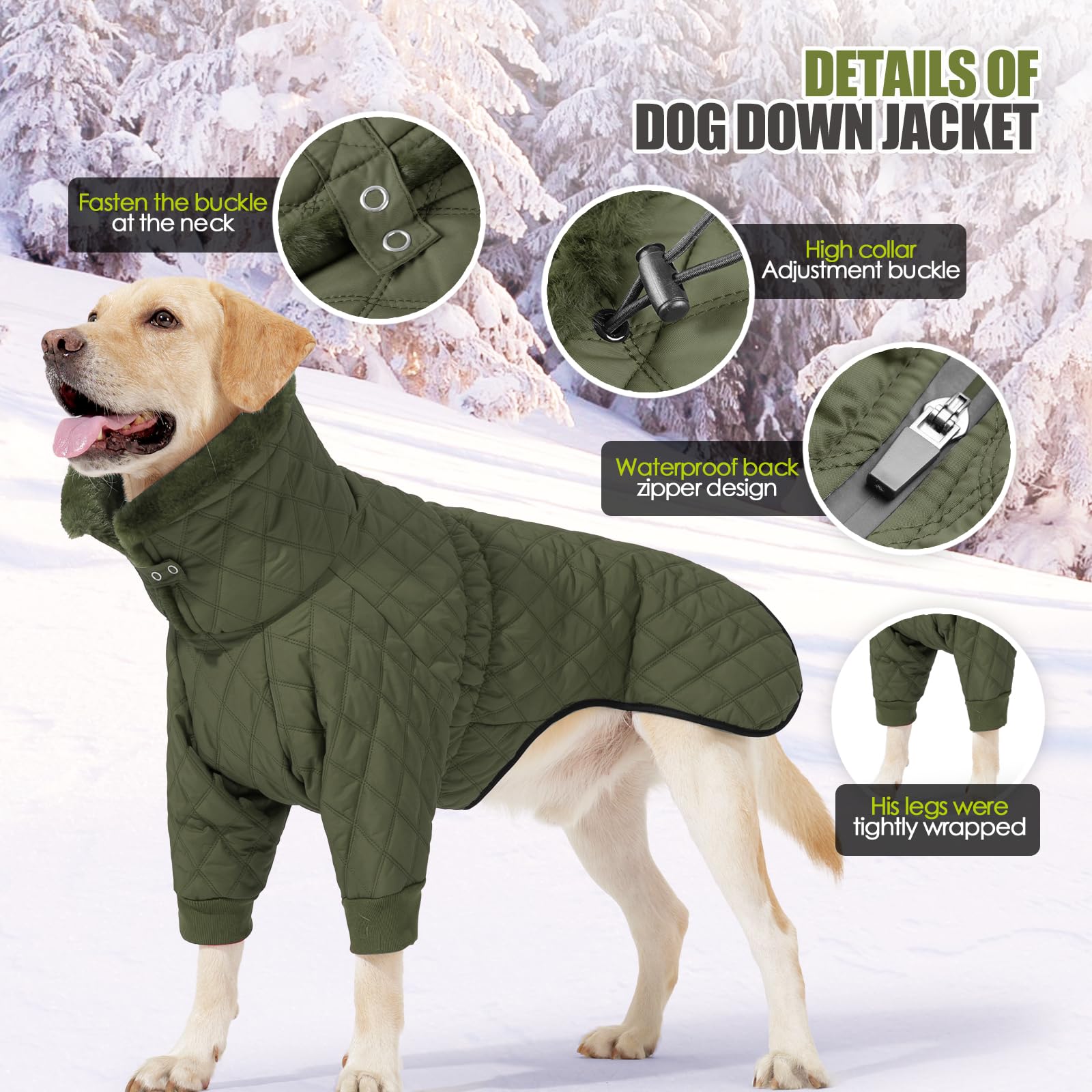 Warm Coat With Double Zipper, Winter Clothes For Small Medium Large Dogs, Turtleneck Puffer Jacket, Two Legs Cold Weather Coats,