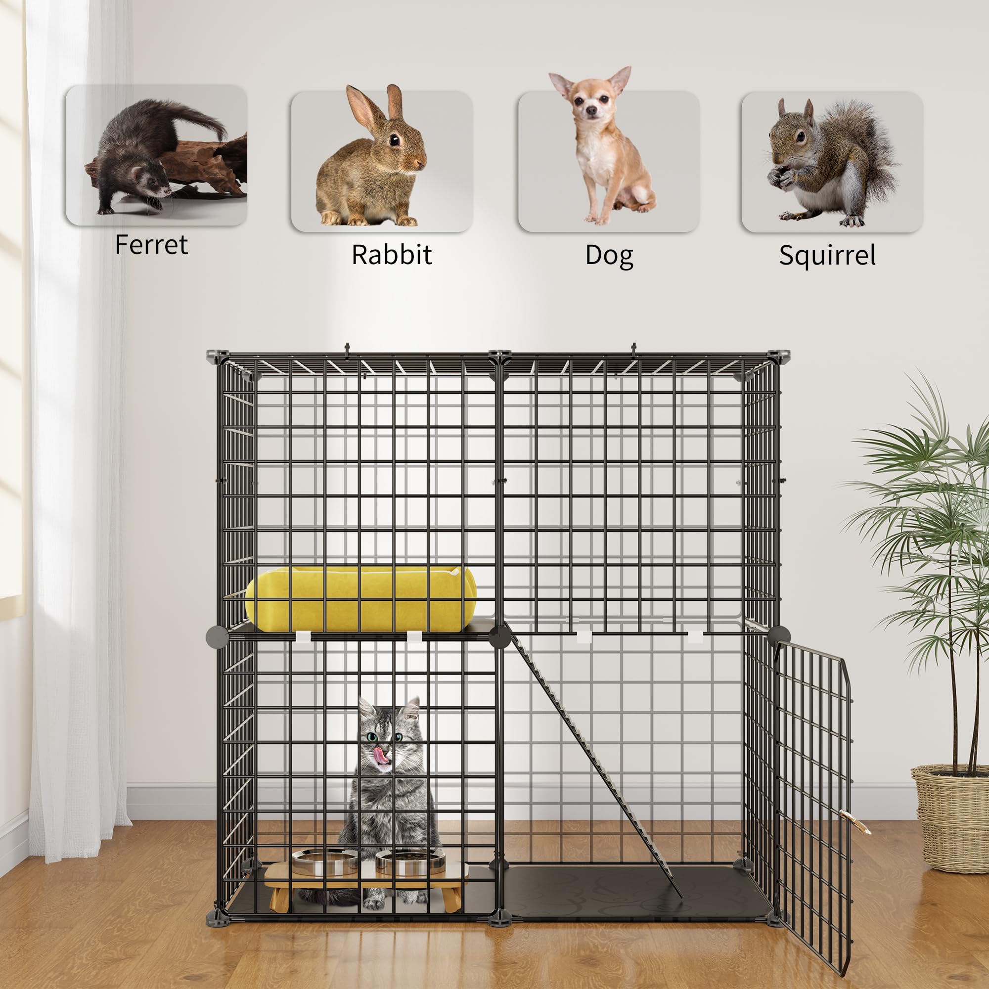 Yitahome Indoor Cat Cage 2 Tier Kitten Cage House Outdoor Cat Enclosure Ferret Cage Diy Pet Playpen Detachable Metal Kennel For