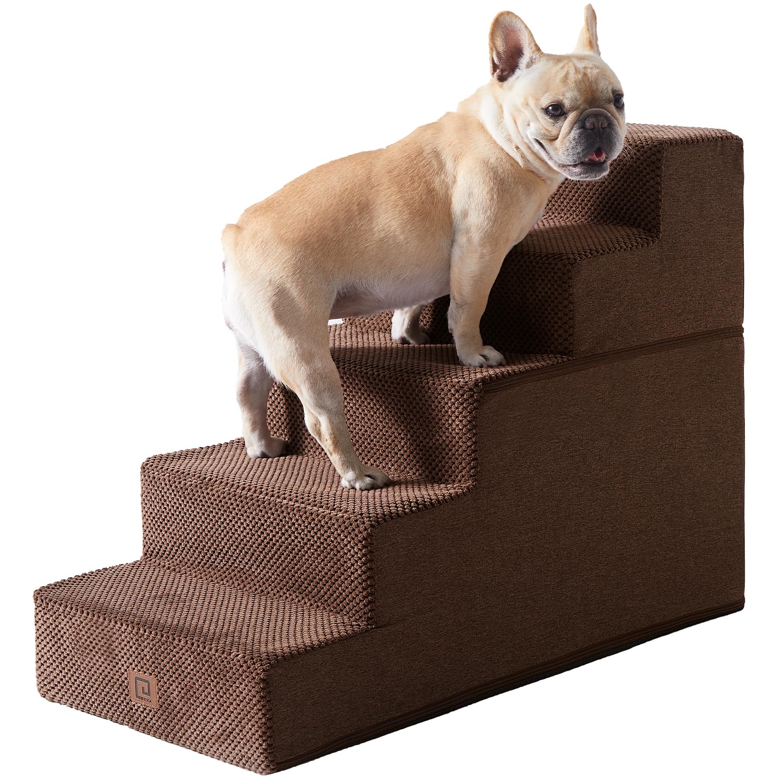 Eheyciga Dog Stairs For High Bed 22.5”H, 5-Step Dog Steps For Bed, Pet Steps For Small Dogs And Cats, Non-Slip Balanced Dog Indoor Ramp, Brown