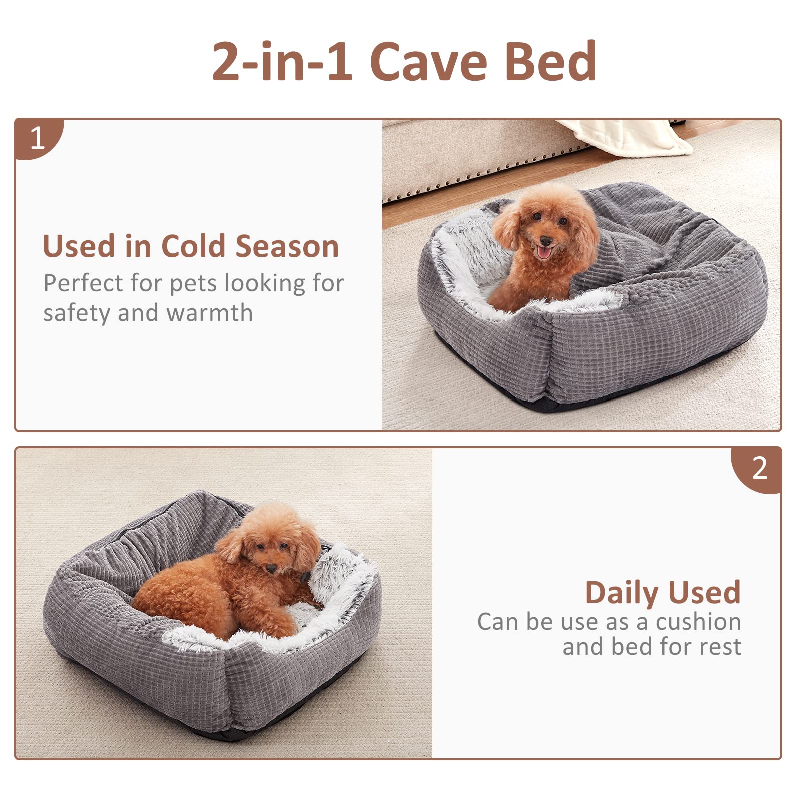 Mixjoy Dog Beds For Small Dogs, Rectangle Cave Hooded Blanket Puppy Bed, Luxury Orthopedic Cat Beds For Indoor Cats, Warmth And