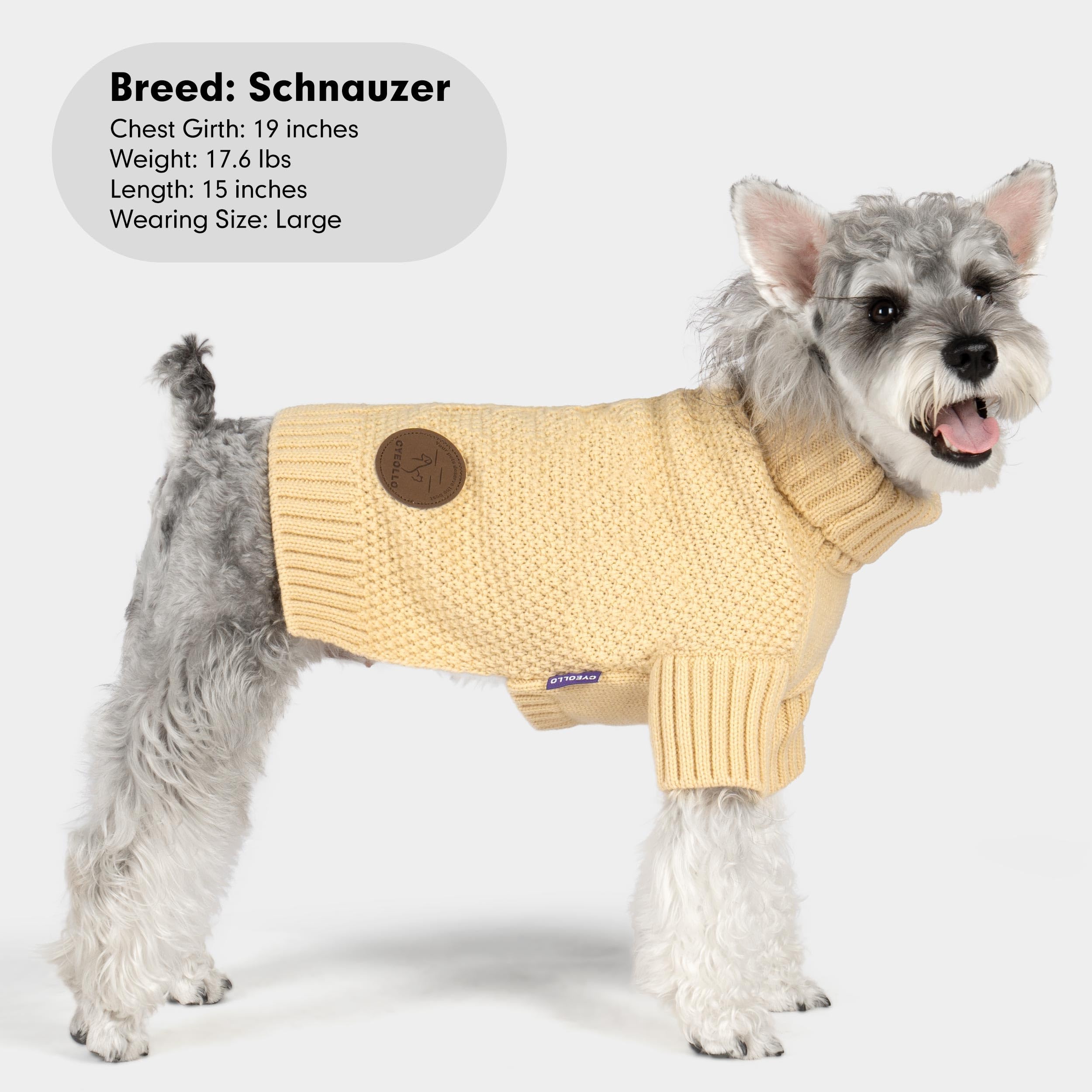 Cyeollo Dog Sweater Turtleneck Knitted Sweaters With Leash Hole Winter Dog Clothes Sweaters For Small Dogs Beige