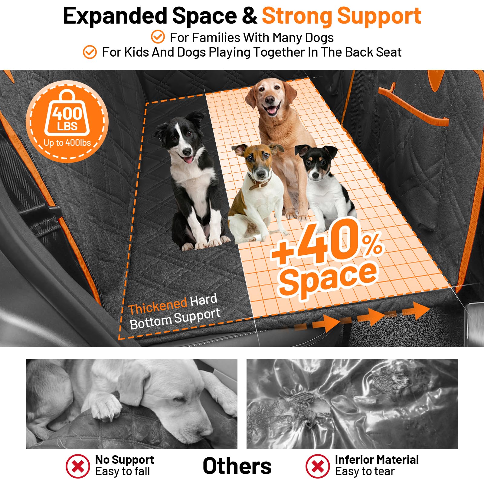 Bumubi Seat Protector For Dogs Pet Seat Covers Backseat Extender For Dogs Luxury Pu Leather Hard Bottom Back Seat Holds 400Lbs W