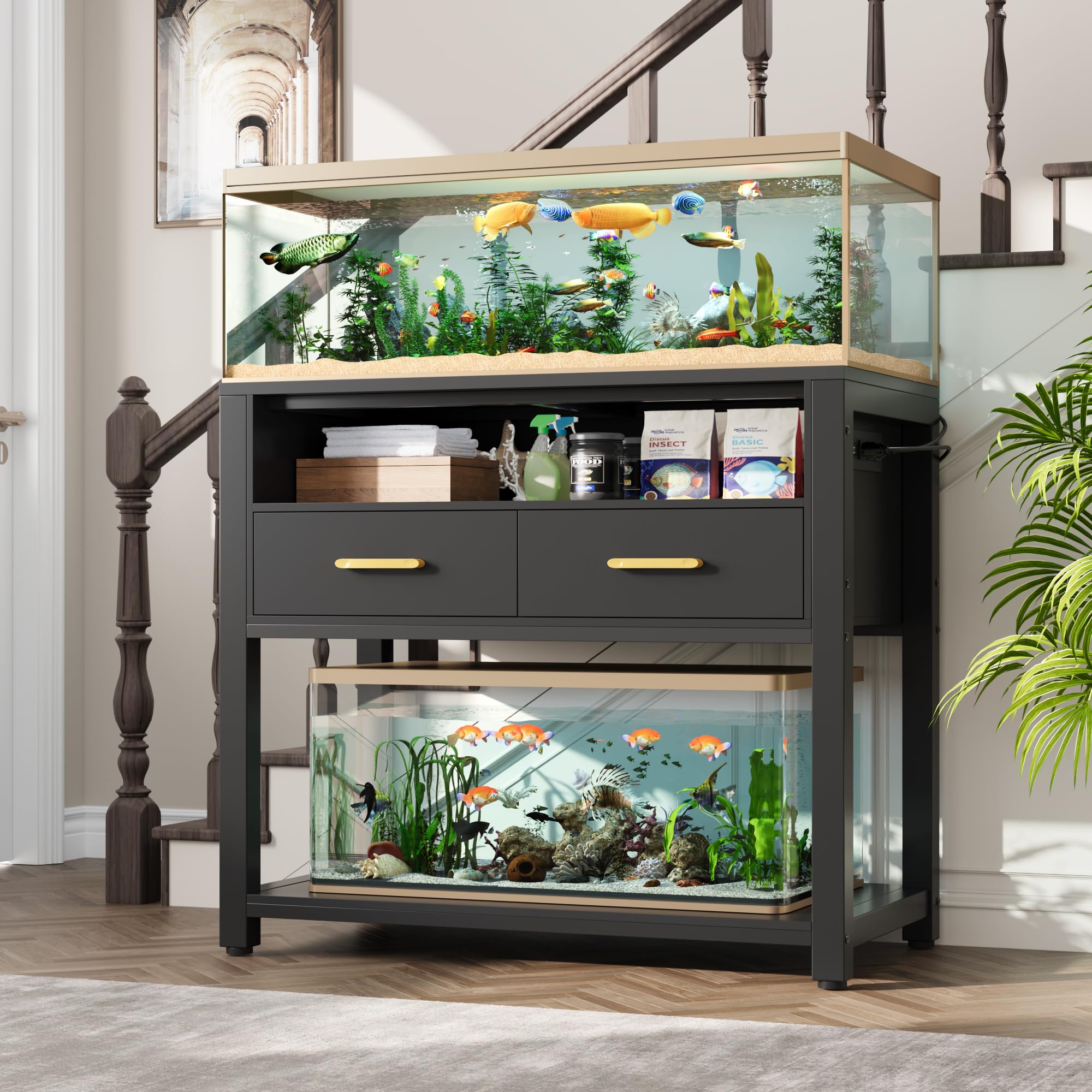 40-50 Gallon Aquarium Stand with Stable Metal Frame & Power Outlet, Heavy-Duty Fish Tank Stand with Waterproof Mat, 800LBS Capac