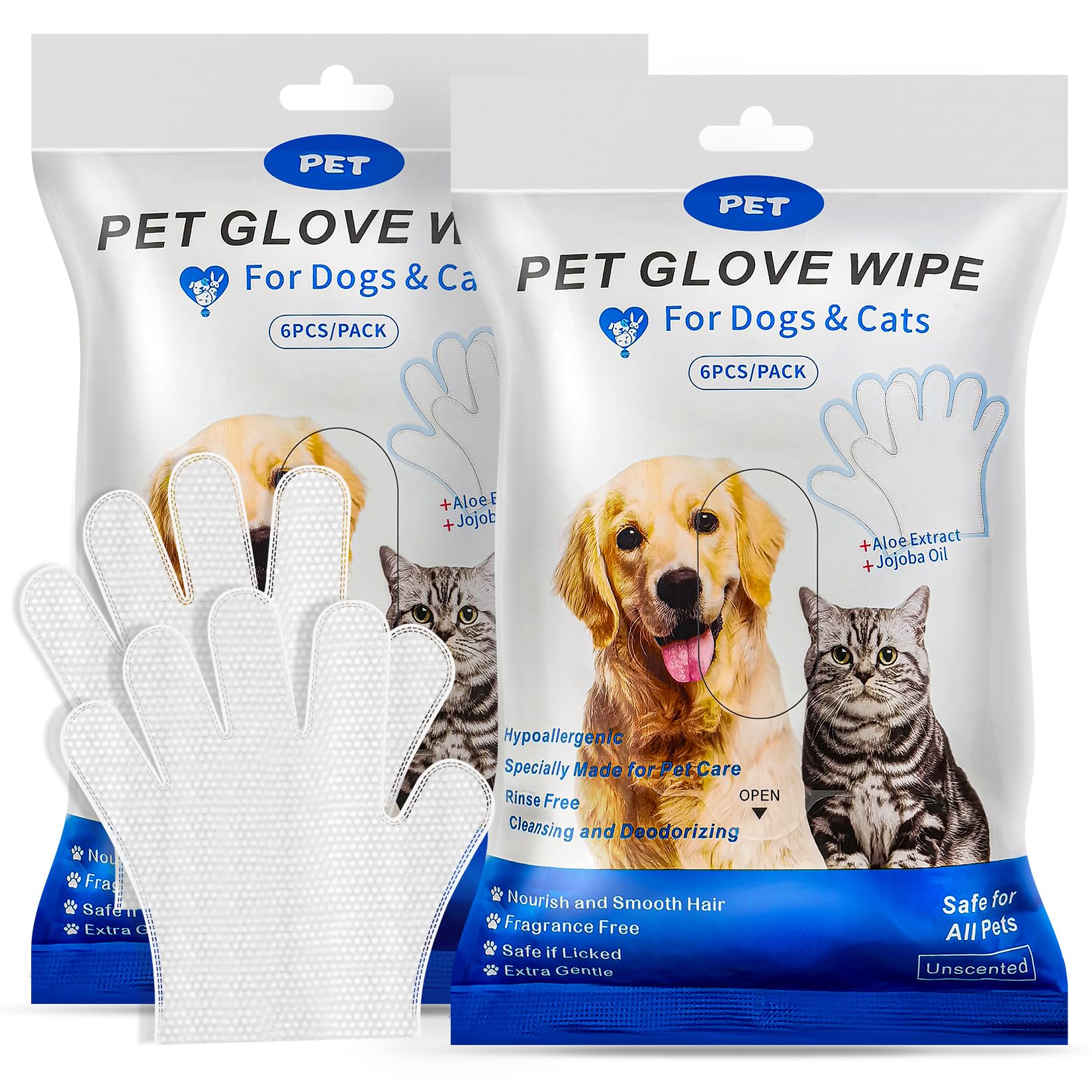 Pet Glove Washing Wipes For Dogs And Cats,Dog And Cat Cleaning Grooming Wipes For Fur,Paws And Butt,Save And Non Irritating,12 P