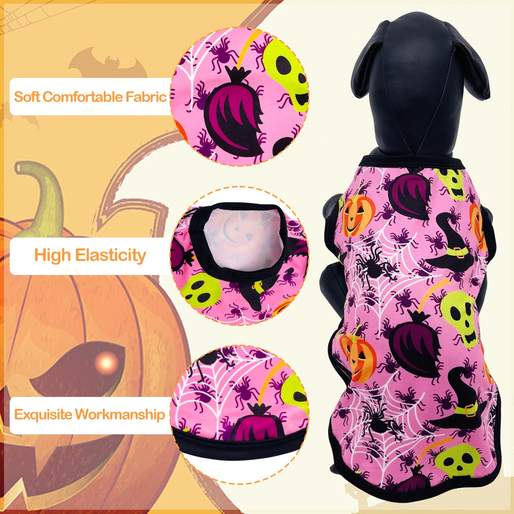 Jpgdn Halloween Dog Shirts Xl Sleeveless Tank Top Tee Clothes Vest Soft Breathable T-Shirts Pumpkin Bats Ghost Spider Owls Pink