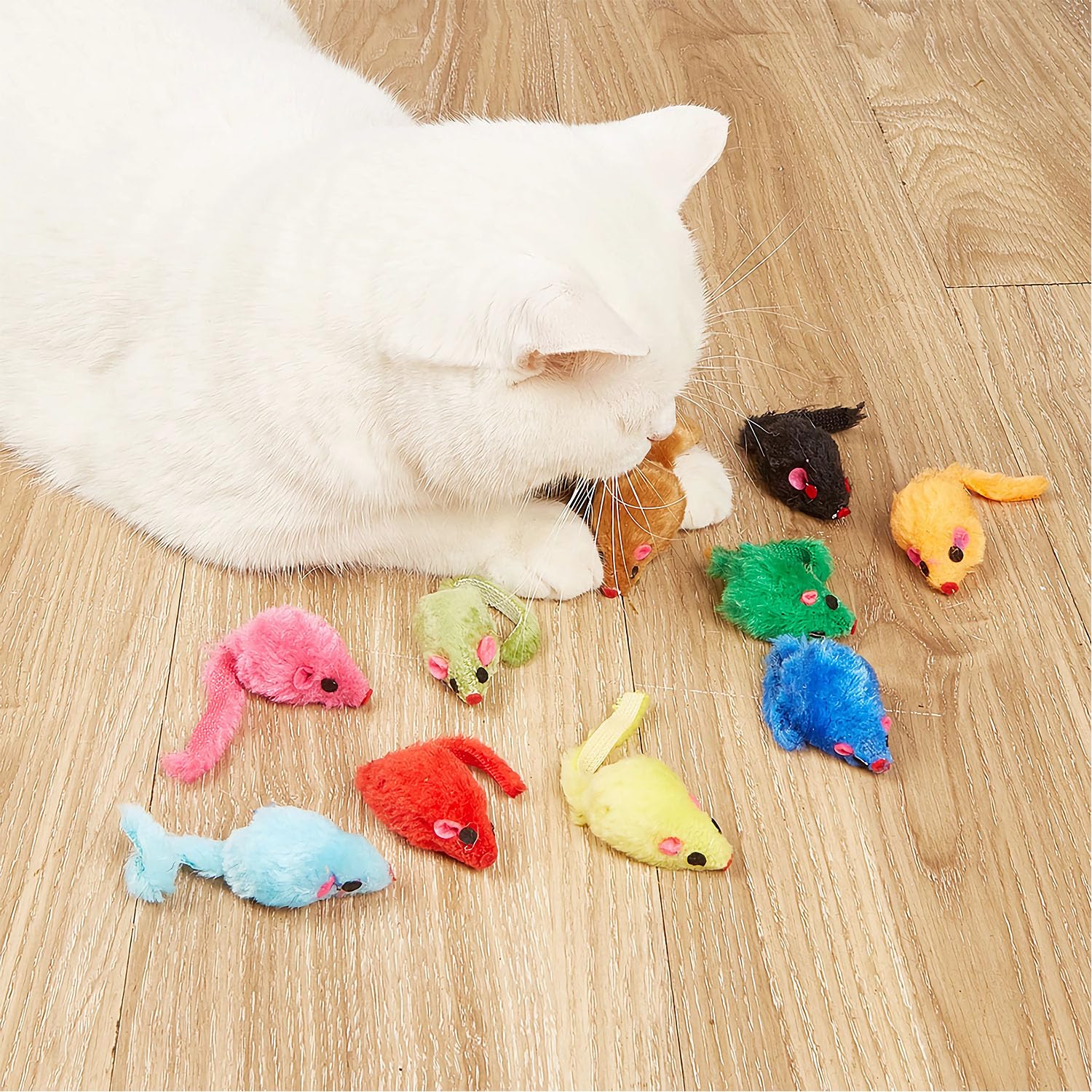 Maiguangta 12PCS Cat Mouse Toys,Faux Fur Cat Mice Toys with Plastic Body, Interactive Catnip Toys for Indoor Cats,Perfect for Ki