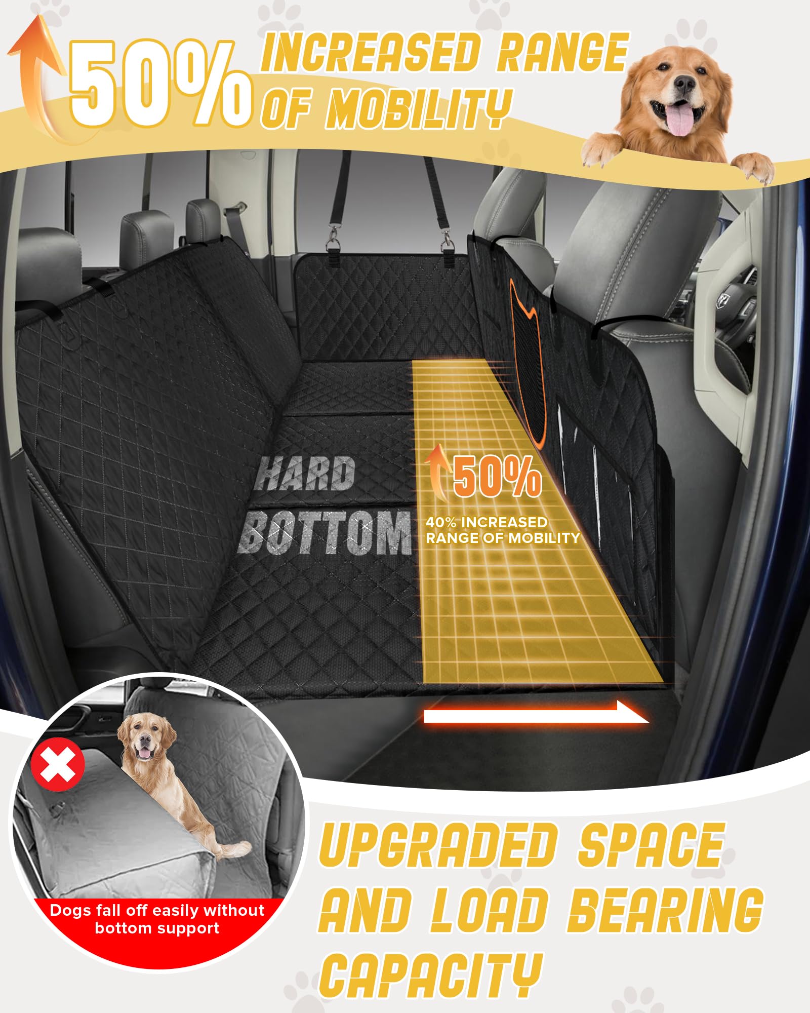 Angooni Xl Dog Backseat Extender For Trucks - Hard Bottom 400Lbs Load, Heavy-Duty Backseat Dog Hammock, Non-Slip & Waterproof Do