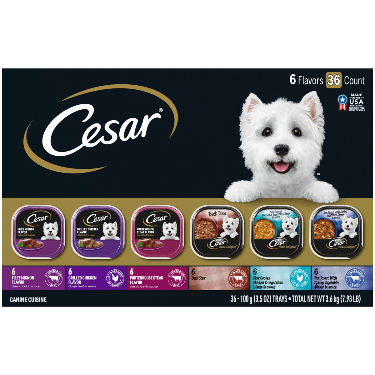 Cesar Home Delights Adult Wet Dog Food & Classic Loaf In Sauce Variety Pack, 3.5 Oz. Easy Peel Trays, 36 Count (Pack Of 1)