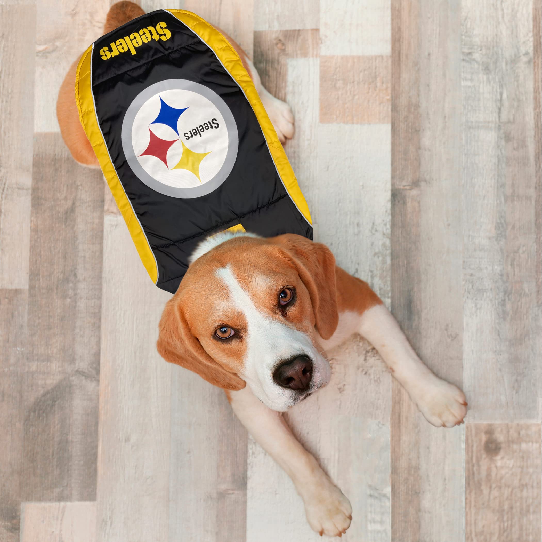 Nfl Pittsburgh Steelers Puffer Vest For Dogs & Cats, Size Medium. Warm, Cozy, And Waterproof Dog Coat, For Small And Large Dogs/