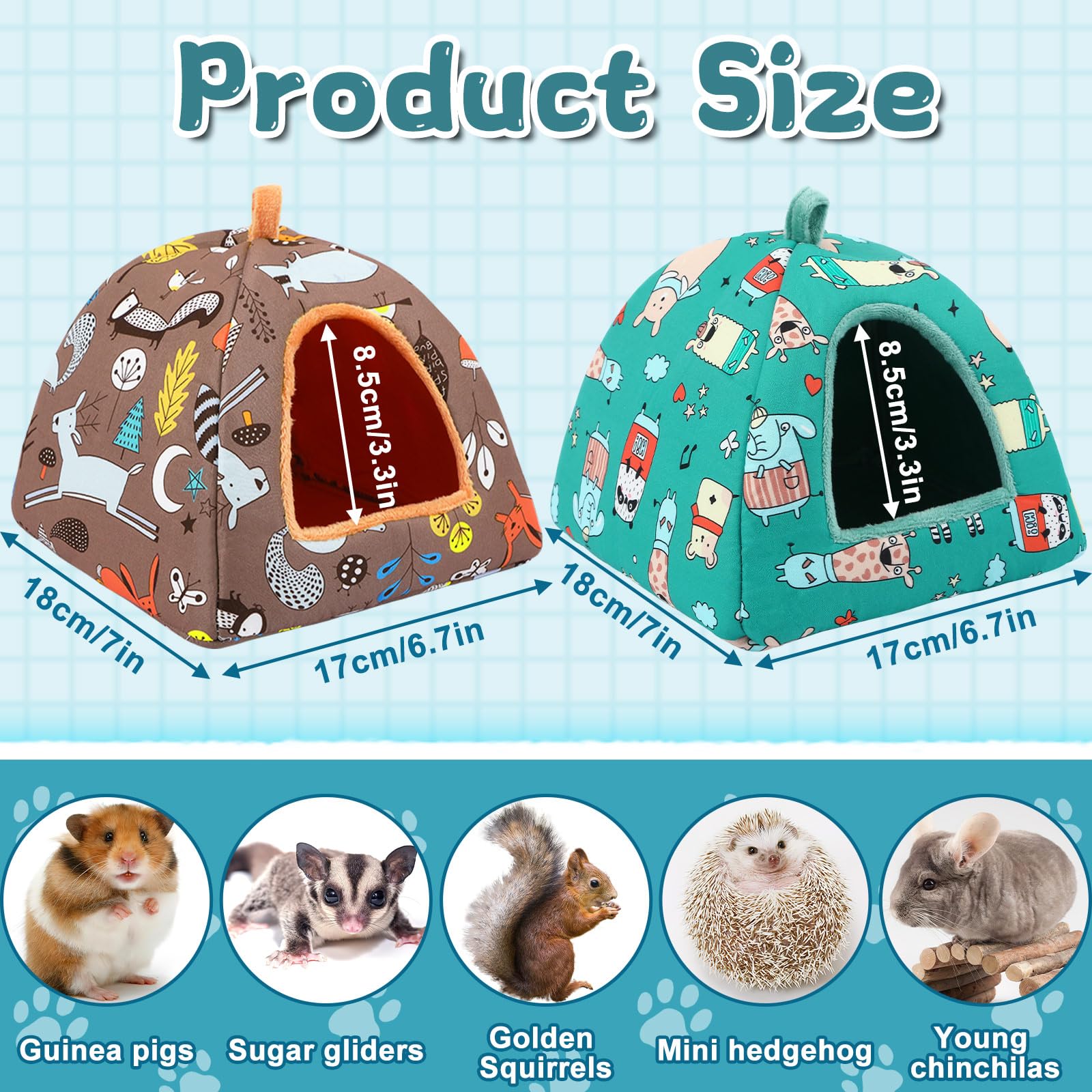 Petknows 2 Pack Guinea Pig Bed, Guinea Pig Hideout Washable Small Animal House Cage Accessories For Dwarf Rabbits Chinchillas Ha