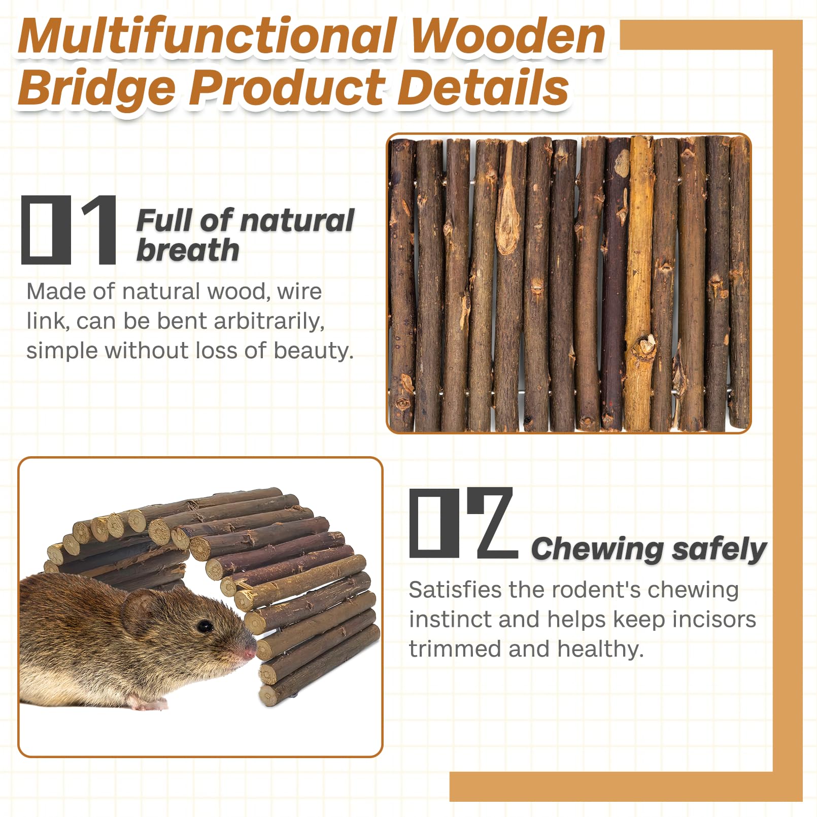 Pinvnby Hamster Toys, Wooden Hamster Ladder Bridge Tunnel Hide, Hamster Cage Accessories For Chinchillas Guinea Pigs Hamster Mouse Rat Ferre, Rodents Natural Hideout For Small Animals (2Pack)