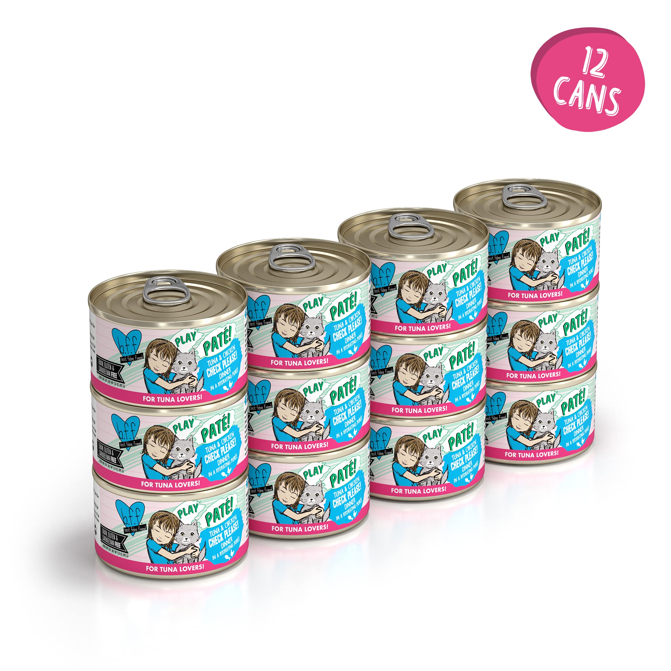 B.F.F. Play - Best Feline Friend Pat   Lovers, Aw Yeah!, Tuna & Chicken Check Please! with Tuna & Chicken, 2.8oz Can (Pack of 12