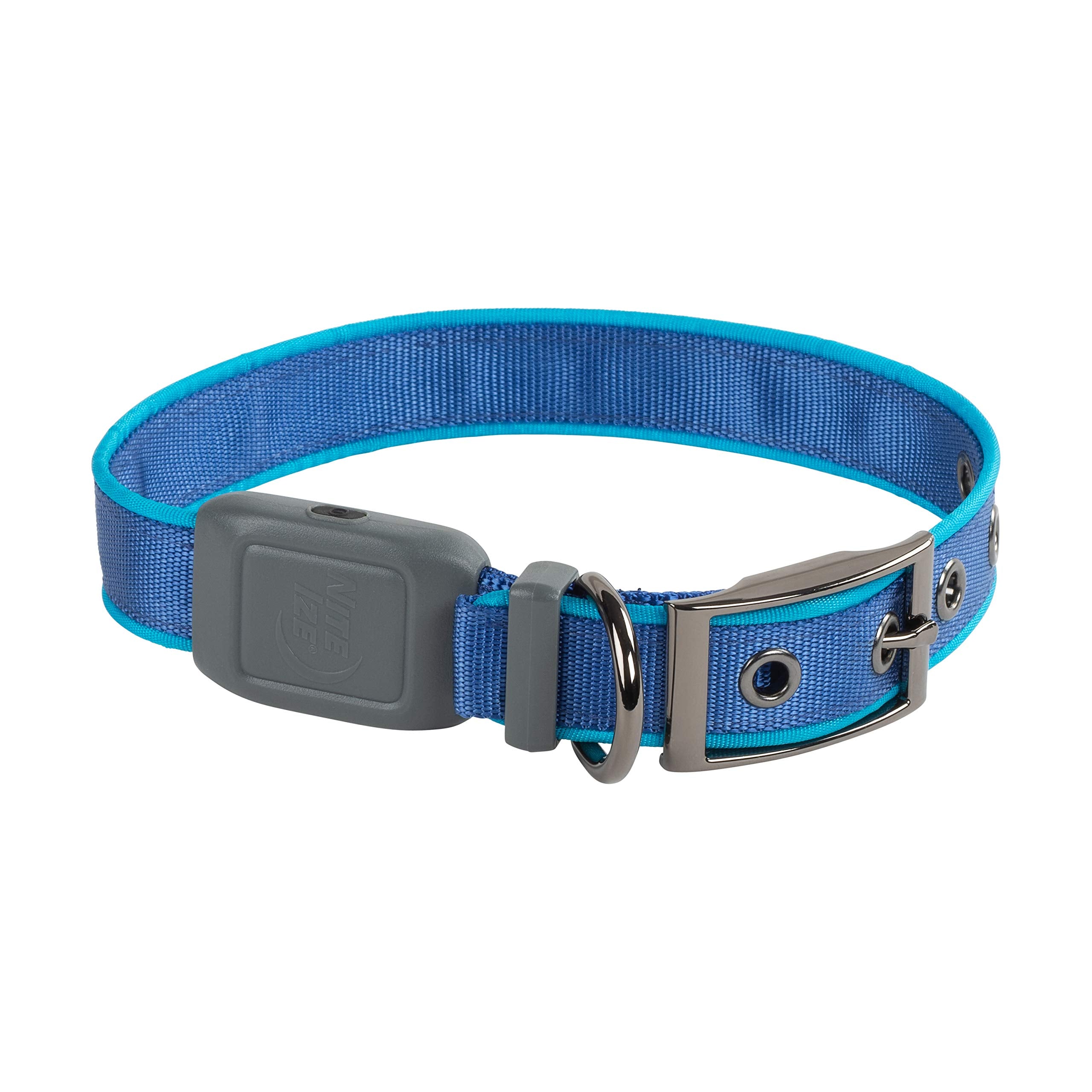 Nite Ize Nitedog Rechargeable Led Collar, Usb Rechargeable Light Up Dog Collar W/Metal Buckle, Water Resistant, Blue