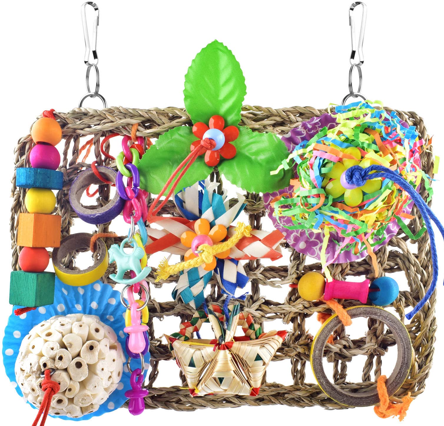 KATUMO Bird Toys, Small Parrot Foraging Toys Parakeet Climbing Mat with Toys Bird Chew Toys for Conure, Cockatiel, Lovebird, Par