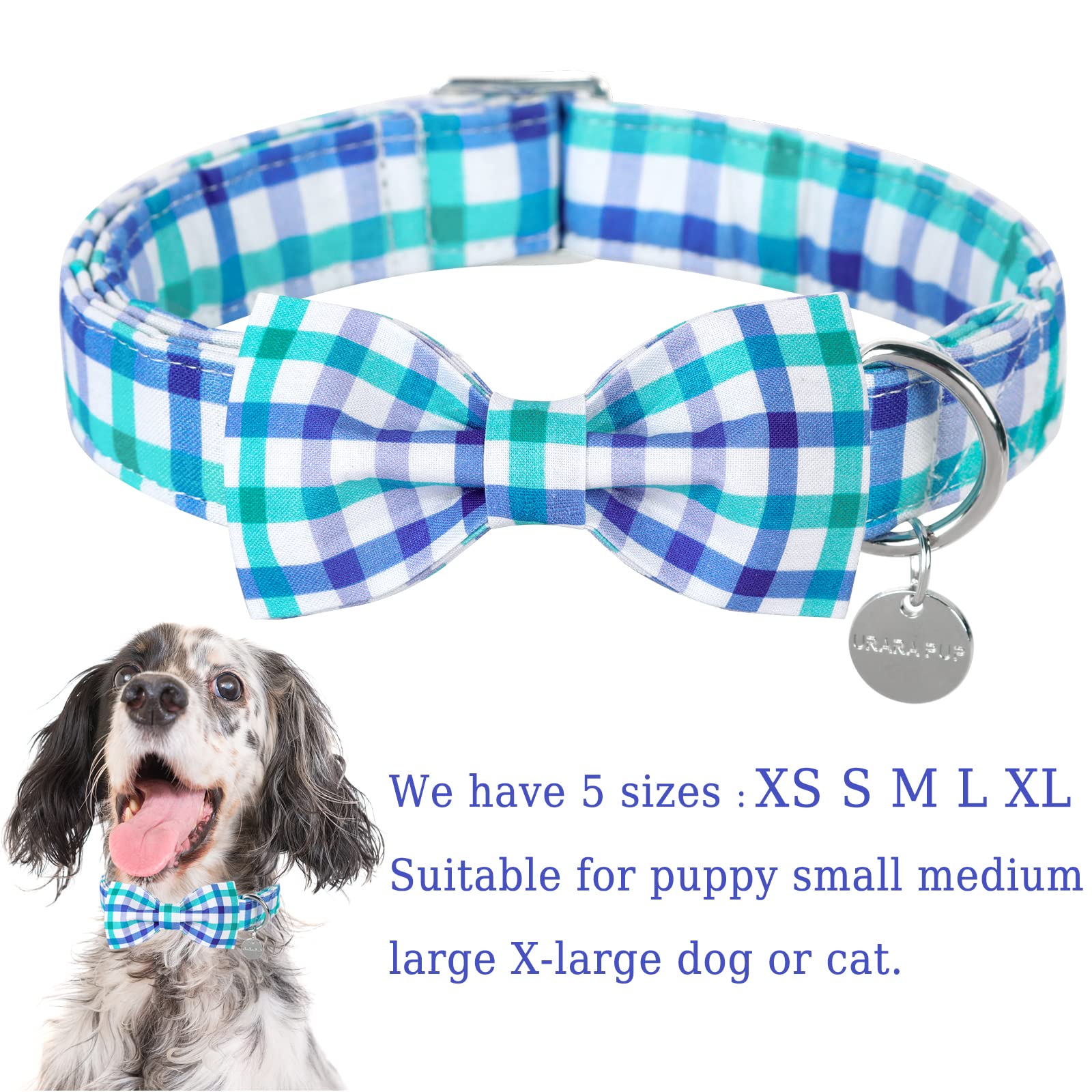 Up Urara Pup Dog Collar Bow Tie, Comfortable Durable Cotton Bowtie Collar For Medium Girl Boy Dog, Adorable Dog Collar With Meta