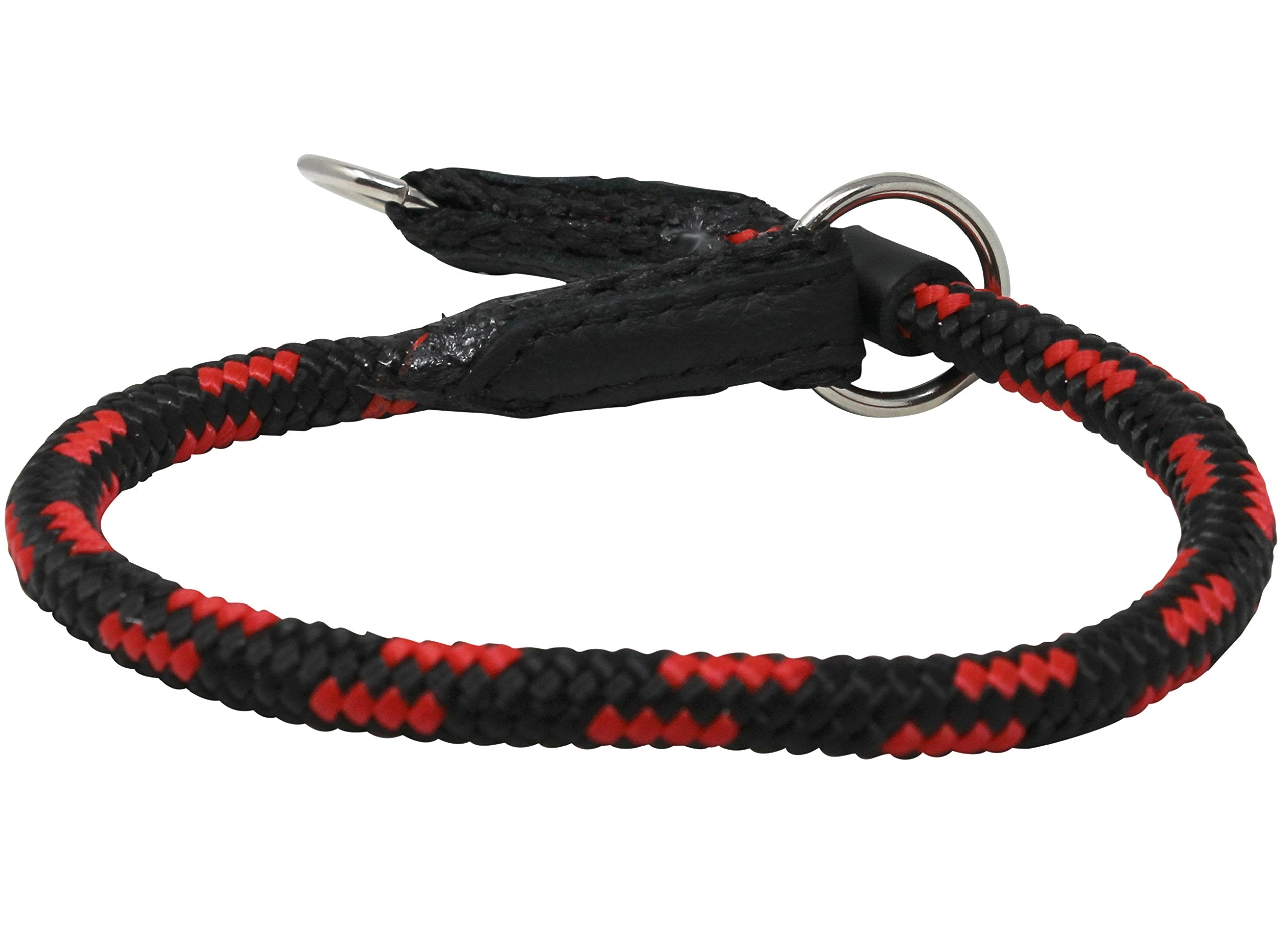 Dogs My Love Round Braided Rope Nylon Choke Dog Collar With Sliding Stopper (16' Long; 0.3' Diam (8Mm), Red/Black)
