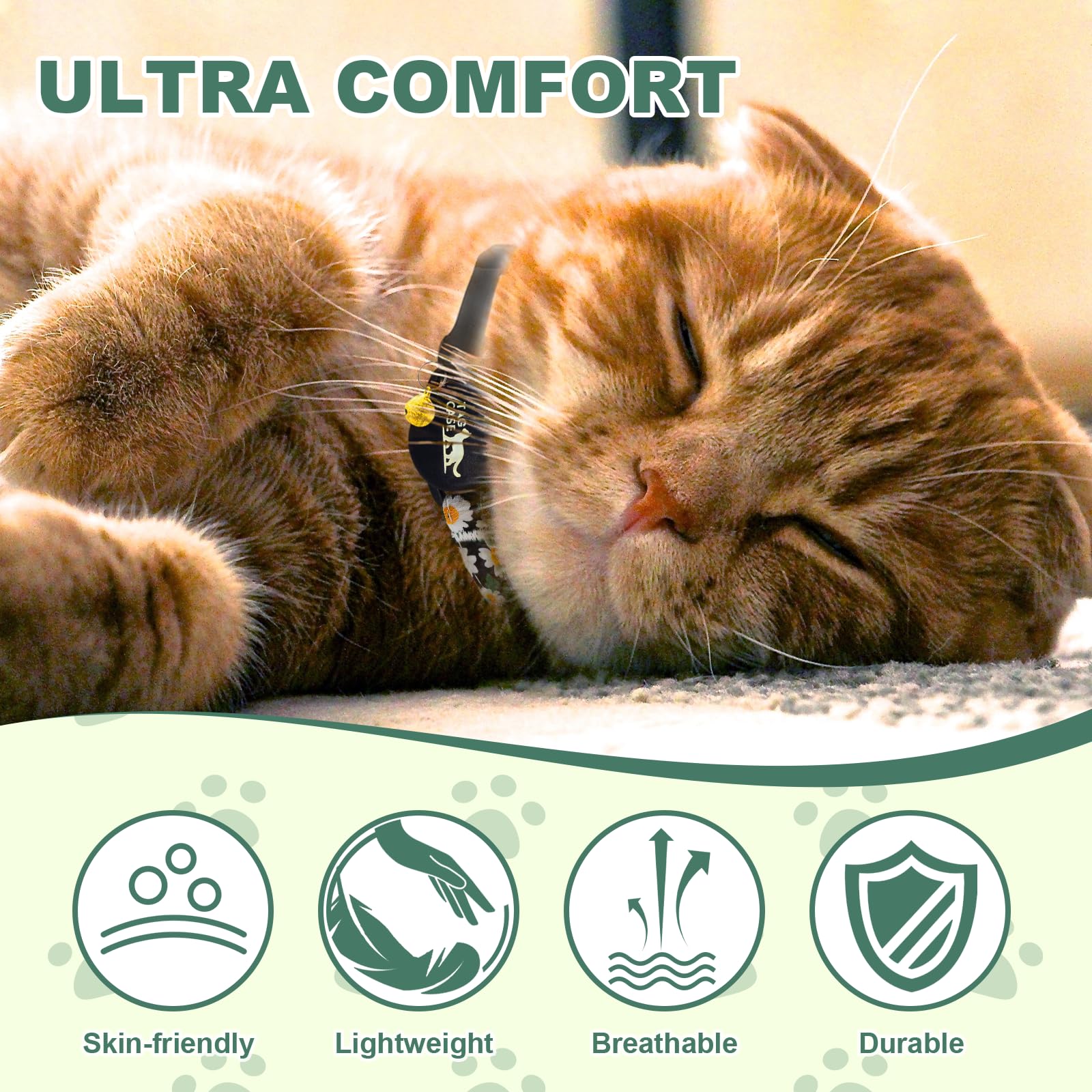 Airtag Cat Collar - Reflective & Luminous Cat Collar With Bells & Waterproof Airtag Holder,Safety Elastic Band & Breakaway Cat T