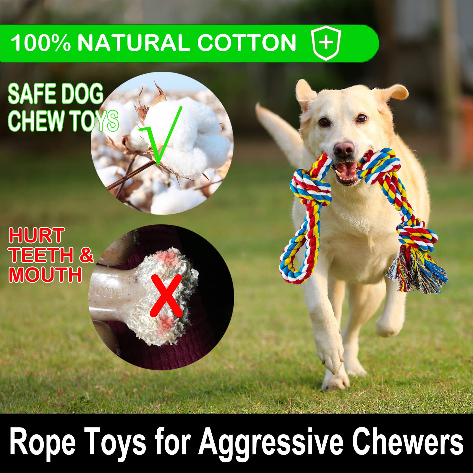 LosFong Large Dog Chew Toys for Aggressive Chewers, 12 Pack Indestructible Dog Rope Toys for Large Breeds, Heavy Duty Dental Dog